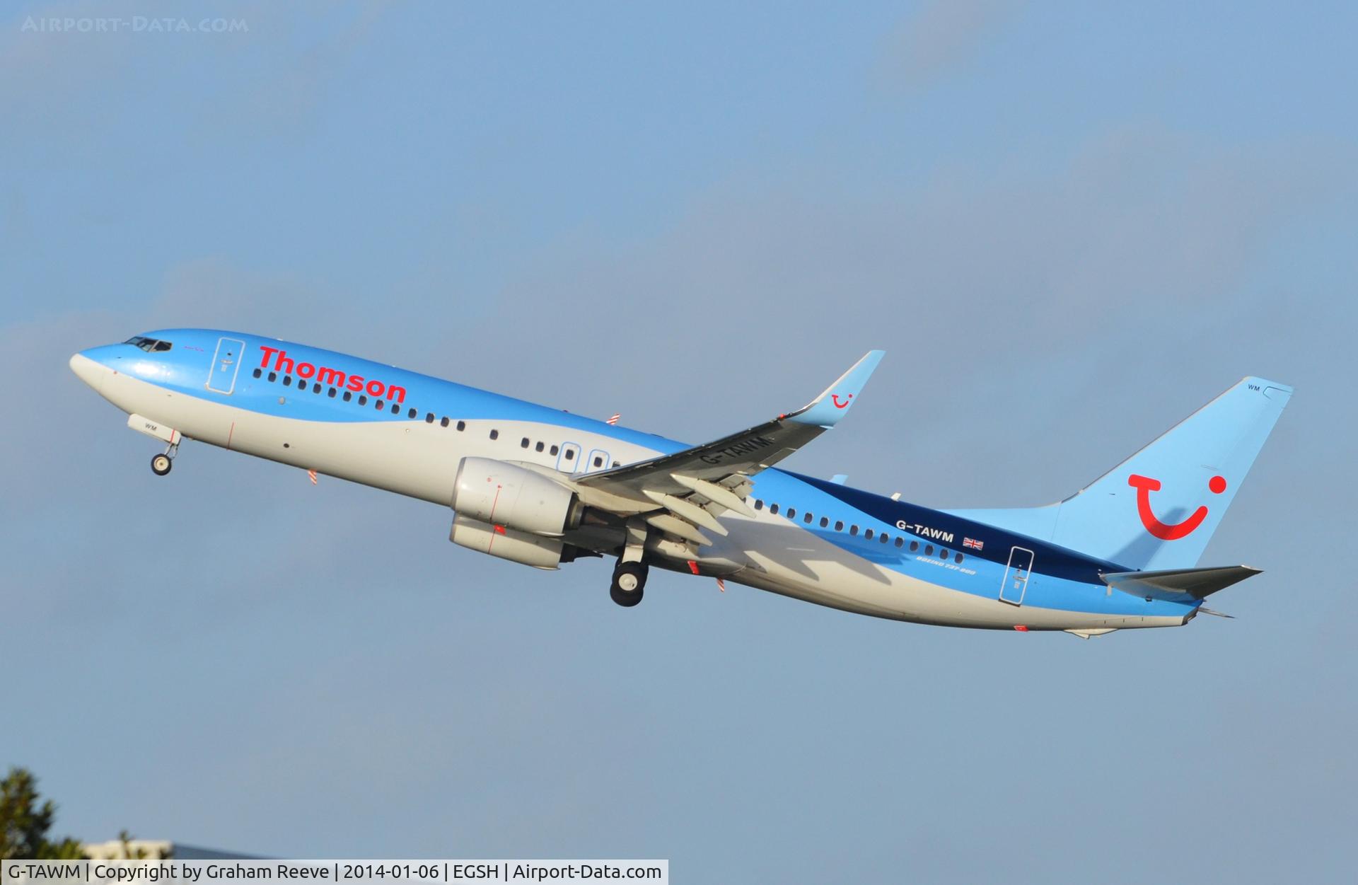 G-TAWM, 2013 Boeing 737-8K5 C/N 37249, Just airbourne.