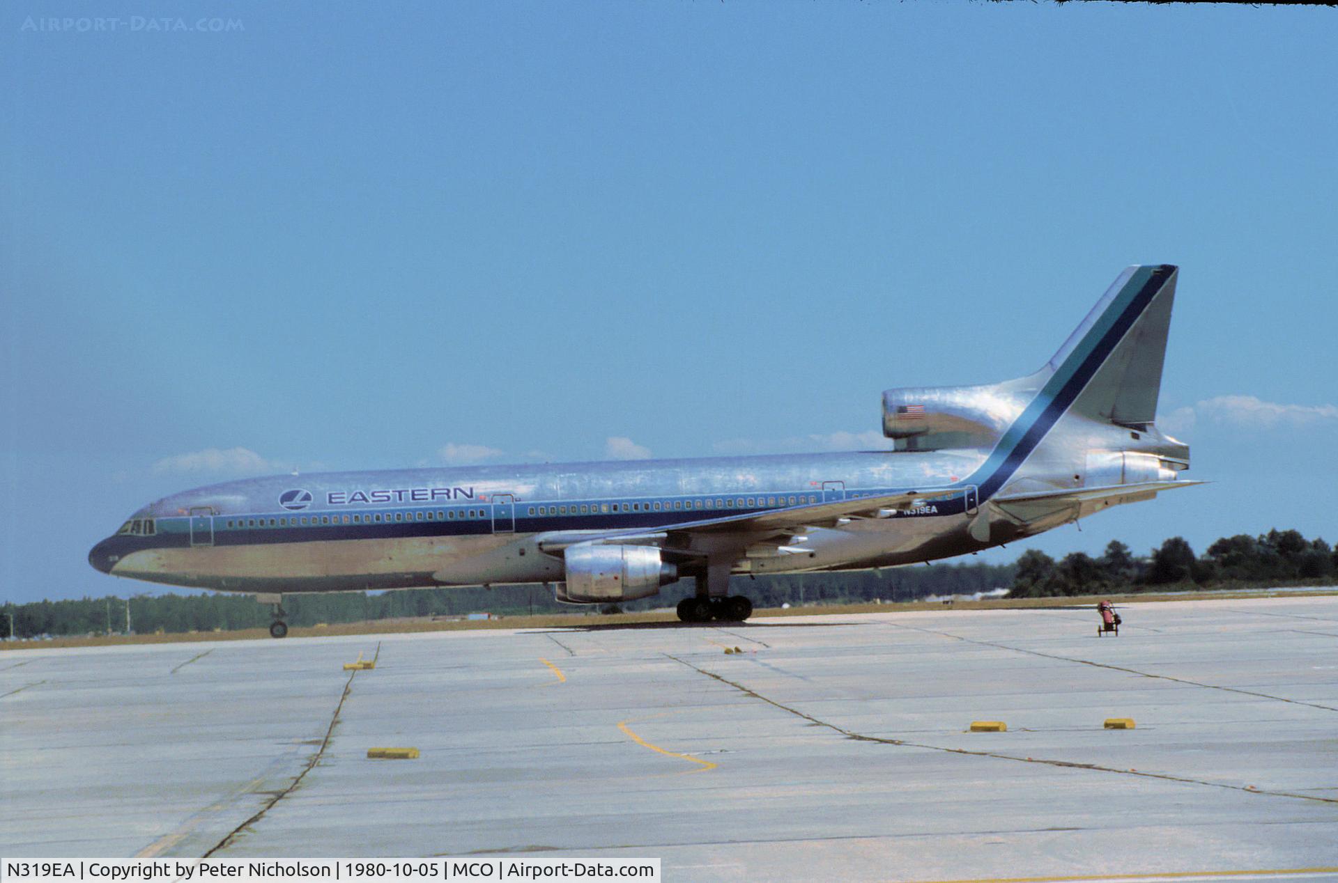 N319EA, 1973 Lockheed L-1011-385-1 TriStar 1 C/N 193A-1040, L.1011 TriStar of Eastern Airlines as seen at Orlando in October 1980.