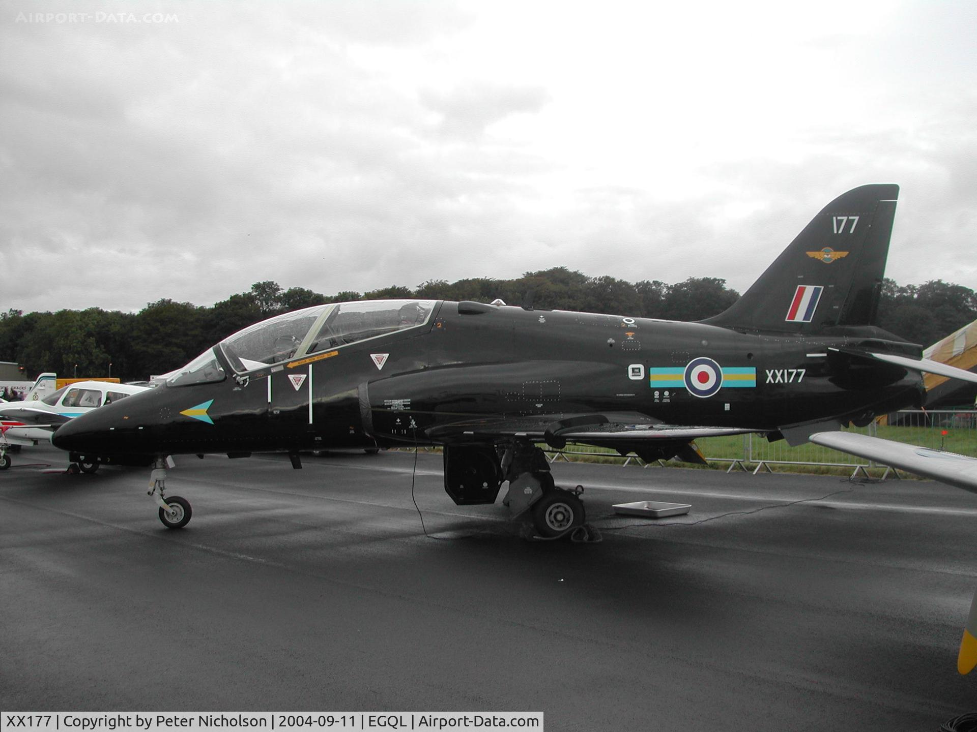 XX177, 1977 Hawker Siddeley Hawk T.1 C/N 024/312024, Hawk T.1 of 208 (Reserve) Squadron at RAF Valley on display at the 2004 RAF Leuchars Airshow.