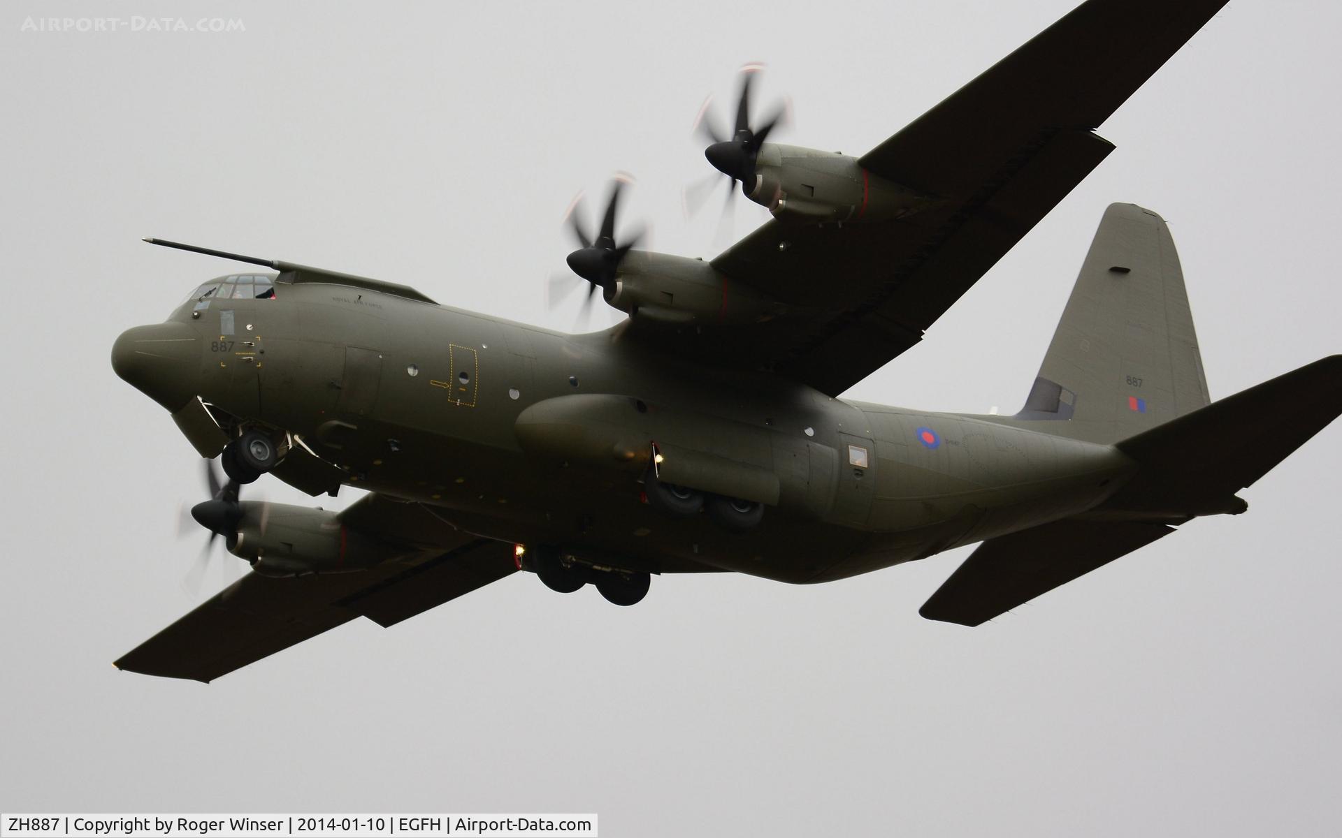 ZH887, 1999 Lockheed Martin C-130J Hercules C.5 C/N 382-5485, RAF Hercules C.5 coded 887 from the Brize Norton Transport Wing making a low pass over Runway 22.