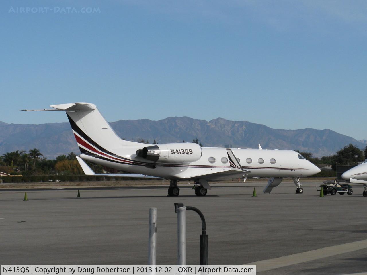 N413QS, 2004 Gulfstream Aerospace G-IV (G400) C/N 1521, 2004 Gulfstream Aerospace G-IV (G400), two Rolls-Royce TAY 611-8 Turbofans, flat rated at 13,850 lb st each. Target-type thrust reversers. On Golden West ramp.
