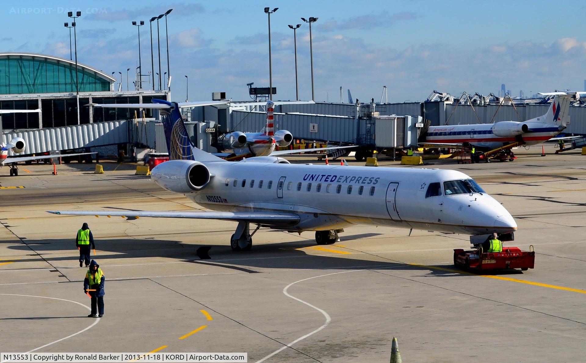 N13553, 2002 Embraer ERJ-145LR (EMB-145LR) C/N 145585, Pushback ORD