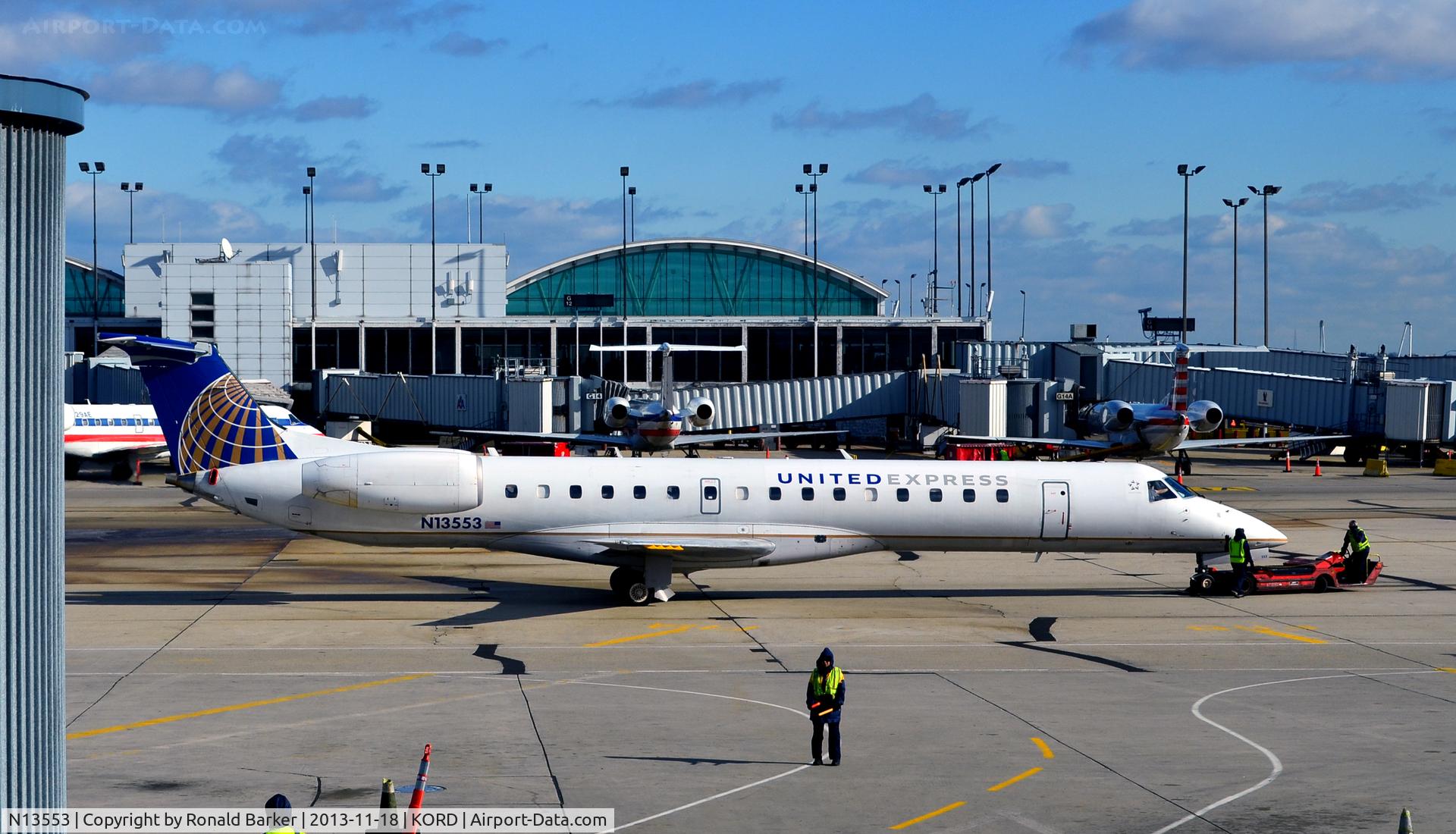 N13553, 2002 Embraer ERJ-145LR (EMB-145LR) C/N 145585, Pushback ORD
