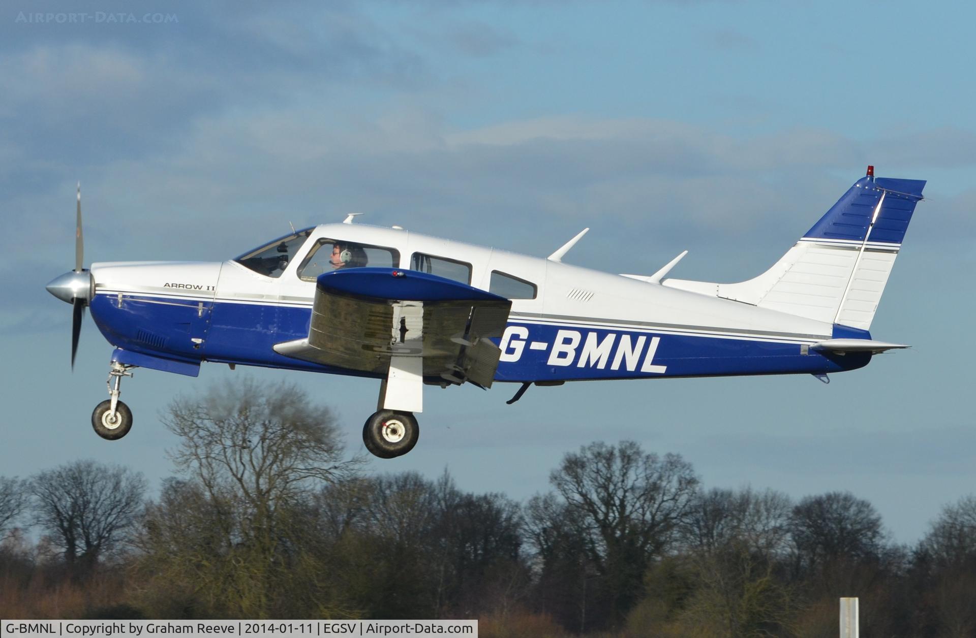 G-BMNL, 1975 Piper PA-28R-200 Cherokee Arrow C/N 28R-7535040, Just airbourne.