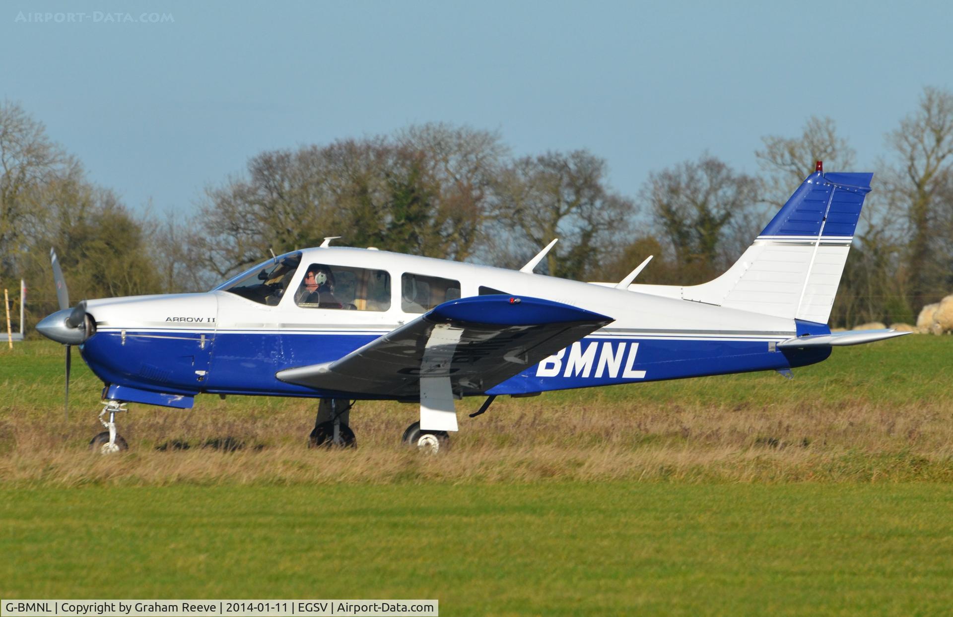 G-BMNL, 1975 Piper PA-28R-200 Cherokee Arrow C/N 28R-7535040, Just landed.