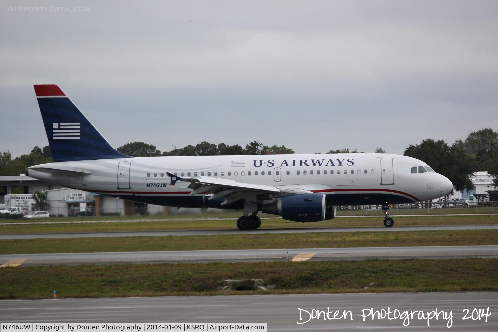 N746UW, 2000 Airbus A319-112 C/N 1297, US Air Flight 2015 (N746UW) arrives at Sarasota-Bradenton International Airport following a flight from Charlotte-Douglas International Airport