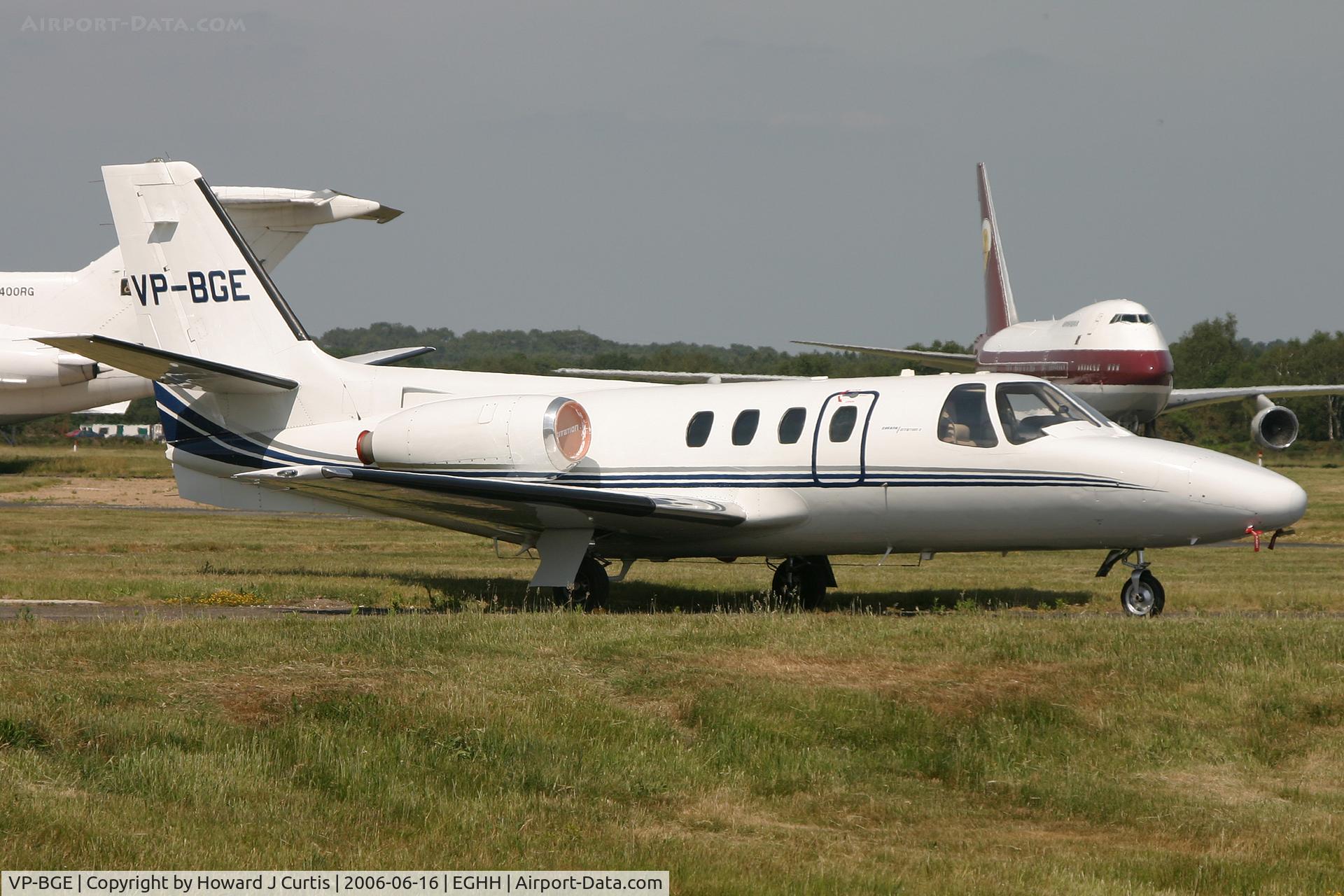VP-BGE, 1975 Cessna 500 Citation I C/N 500-0287, Corporate.  Crashed into a house at Farnborough, Kent on 30th March 2008 shortly after take-off from Biggin Hill. All on board died. RIP.