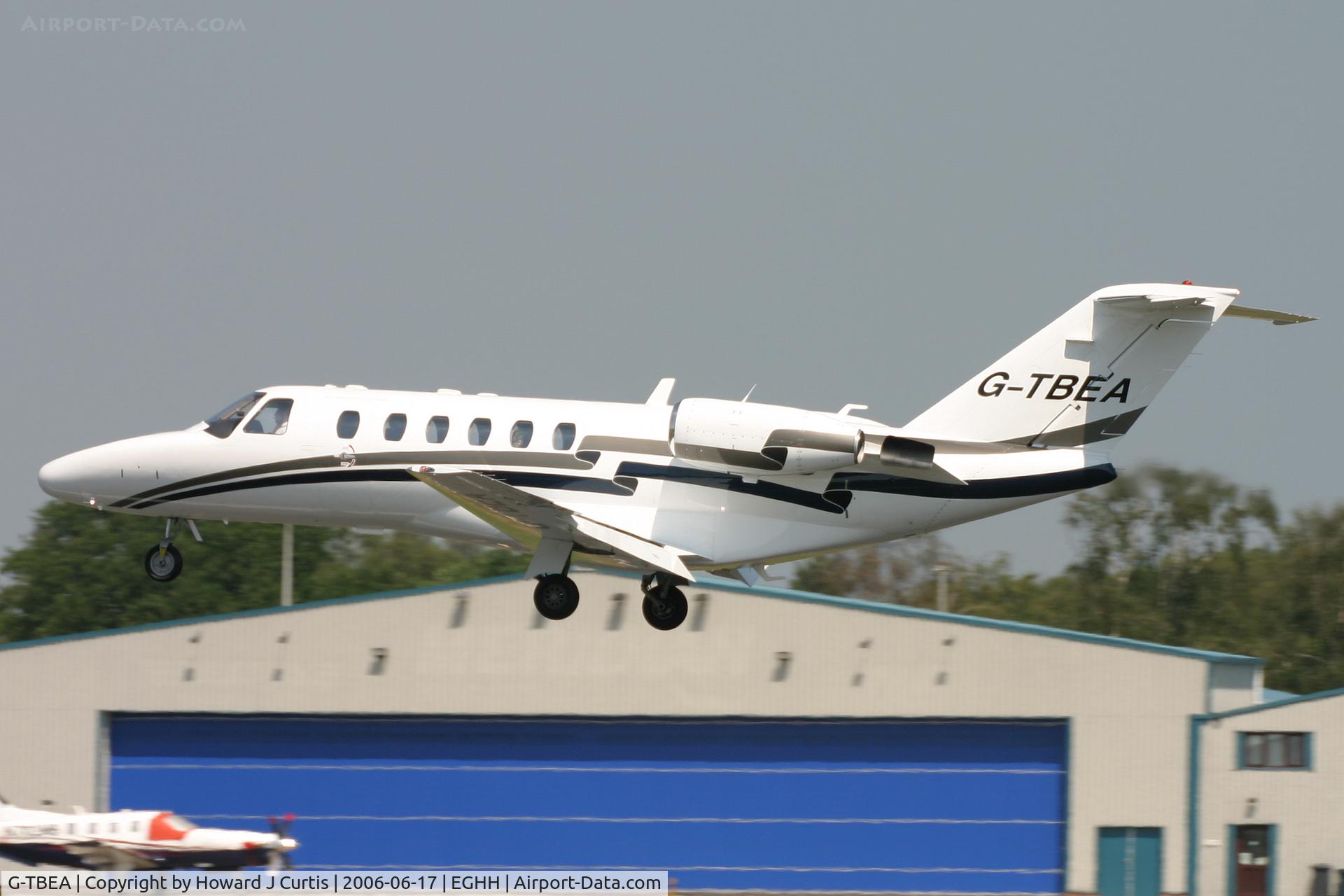 G-TBEA, 2003 Cessna 525A CitationJet CJ2 C/N 525A-0191, About to touch down on runway 26.