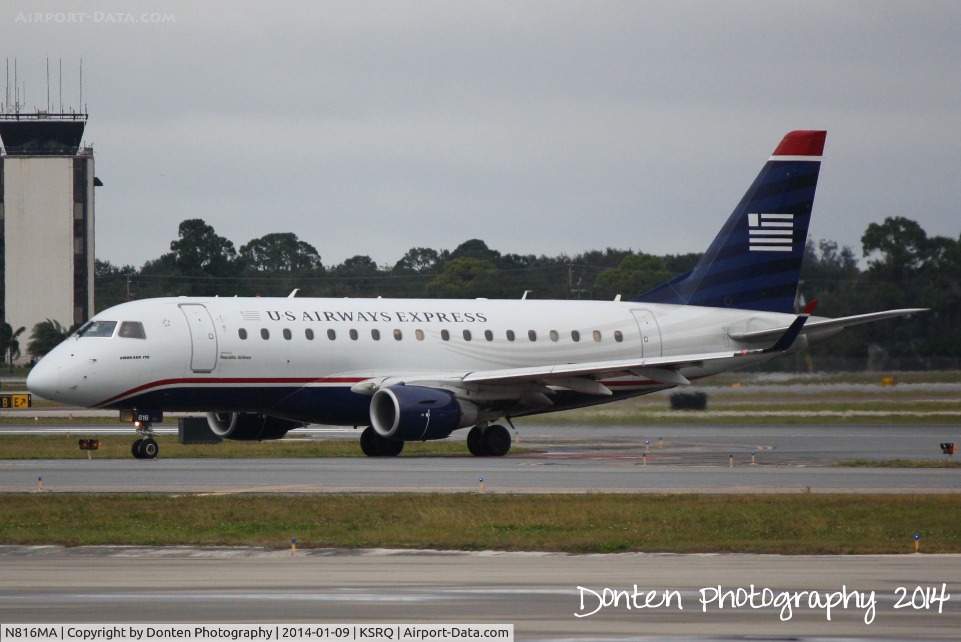 N816MA, 2004 Embraer 170SU (ERJ-170-100SU) C/N 17000037, US Air Flight 3346 operated by Republic (N816MA) arrives at Sarasota-Bradenton International Airport following a flight from Reagan National Airport