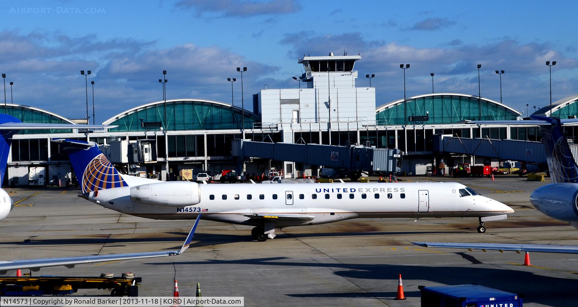 N14573, 2002 Embraer ERJ-145LR (EMB-145LR) C/N 145638, Taxi for takeoff ORD