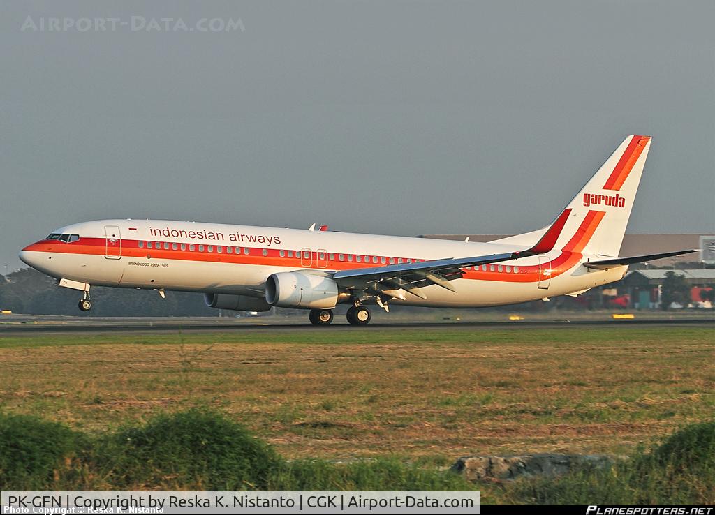 PK-GFN, 2011 Boeing 737-86N C/N 38033/3607, Vintage livery of GARUDA on B738 PK-GFN. In 2012/2013 GA awarded as the Best Regional Airline and based on Roy Morgan research company, GA has been recognized as the Best International Airline among all major airlines throughout the world.