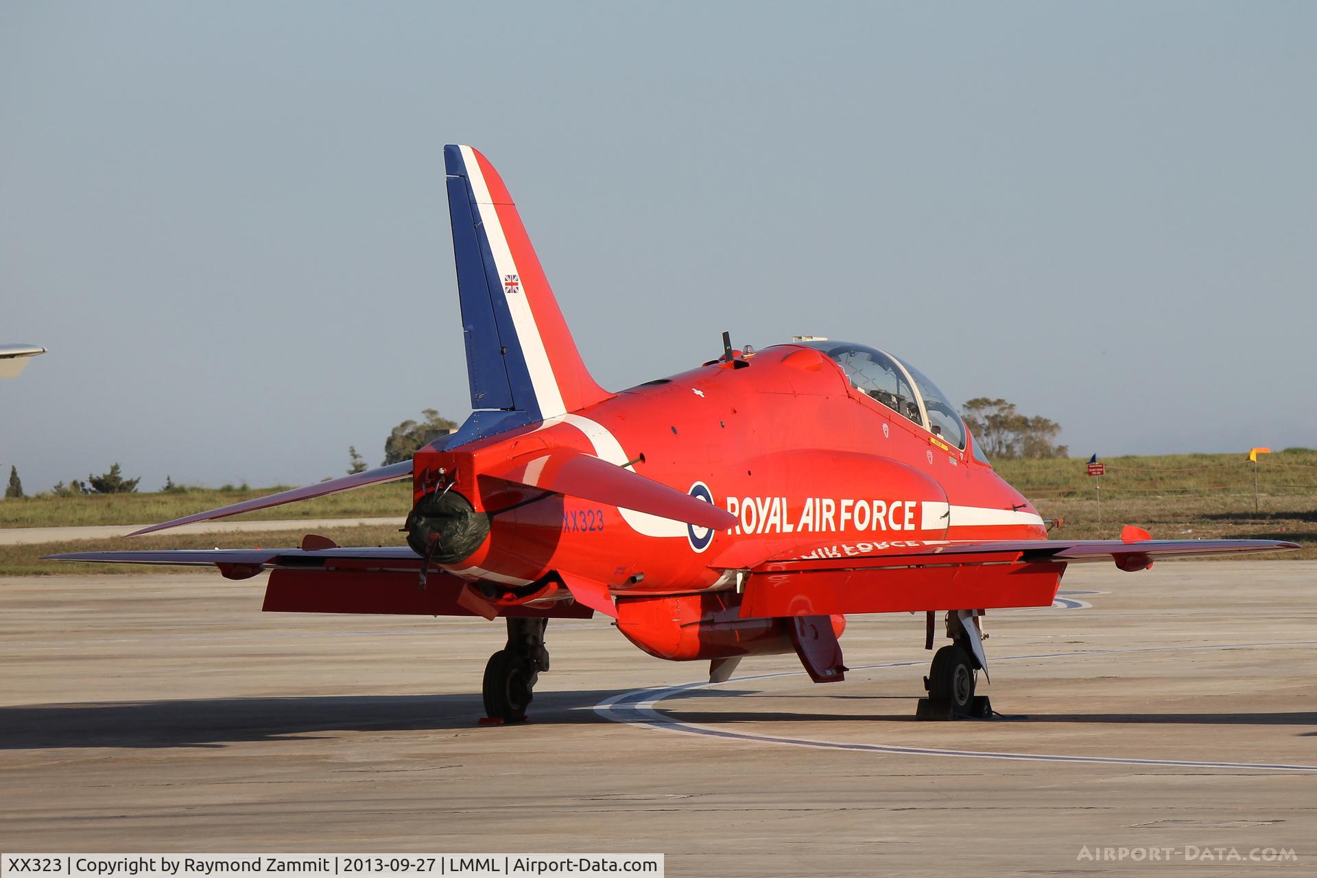 XX323, 1980 Hawker Siddeley Hawk T.1 C/N 167/312148, Hawk XX323 of RAF Red Arrows Team performed in Malta 27Sep13