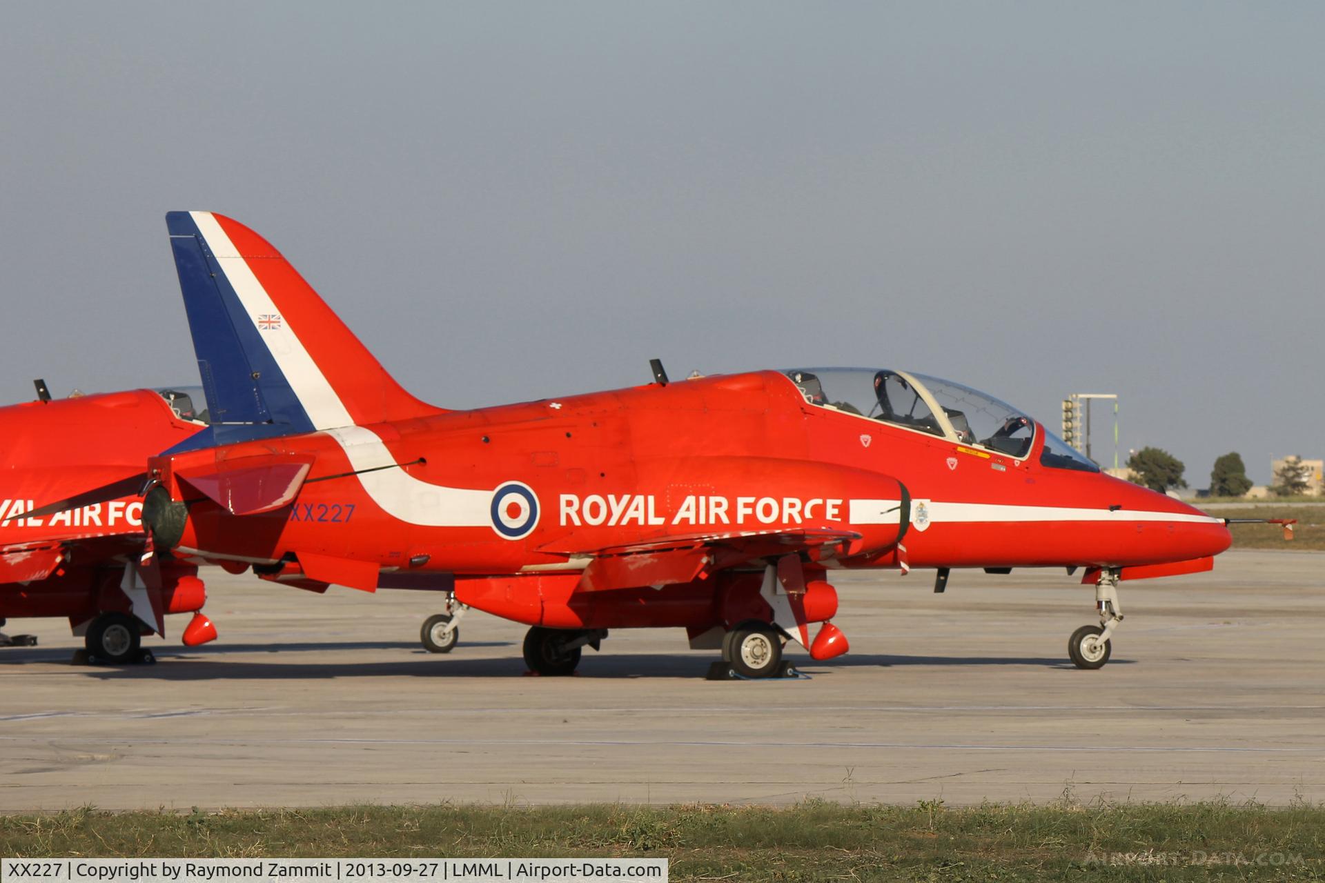 XX227, 1978 Hawker Siddeley Hawk T.1A C/N 063/312063, Hawk T1A XX227 Red Arrows Malta 27Sep13.