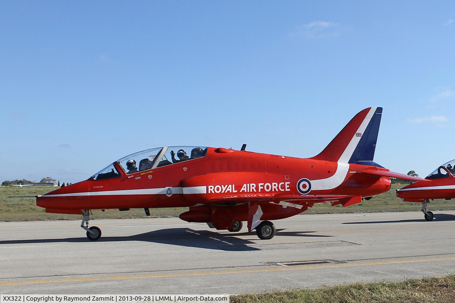 XX322, 1980 Hawker Siddeley Hawk T.1A C/N 165/312147, Hawk XX322 Red Arrows RAF Malta 27Sep13