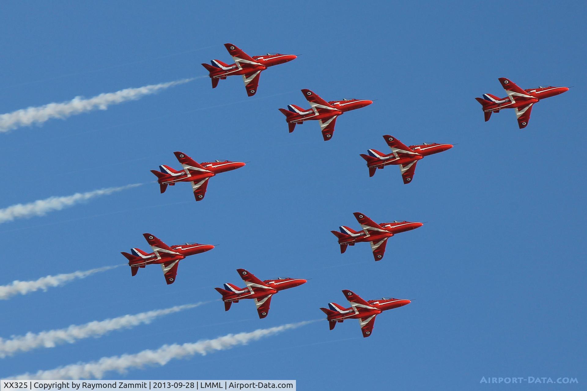 XX325, 1980 Hawker Siddeley Hawk T.1 C/N 169/312150, Red Arrows over Malta.