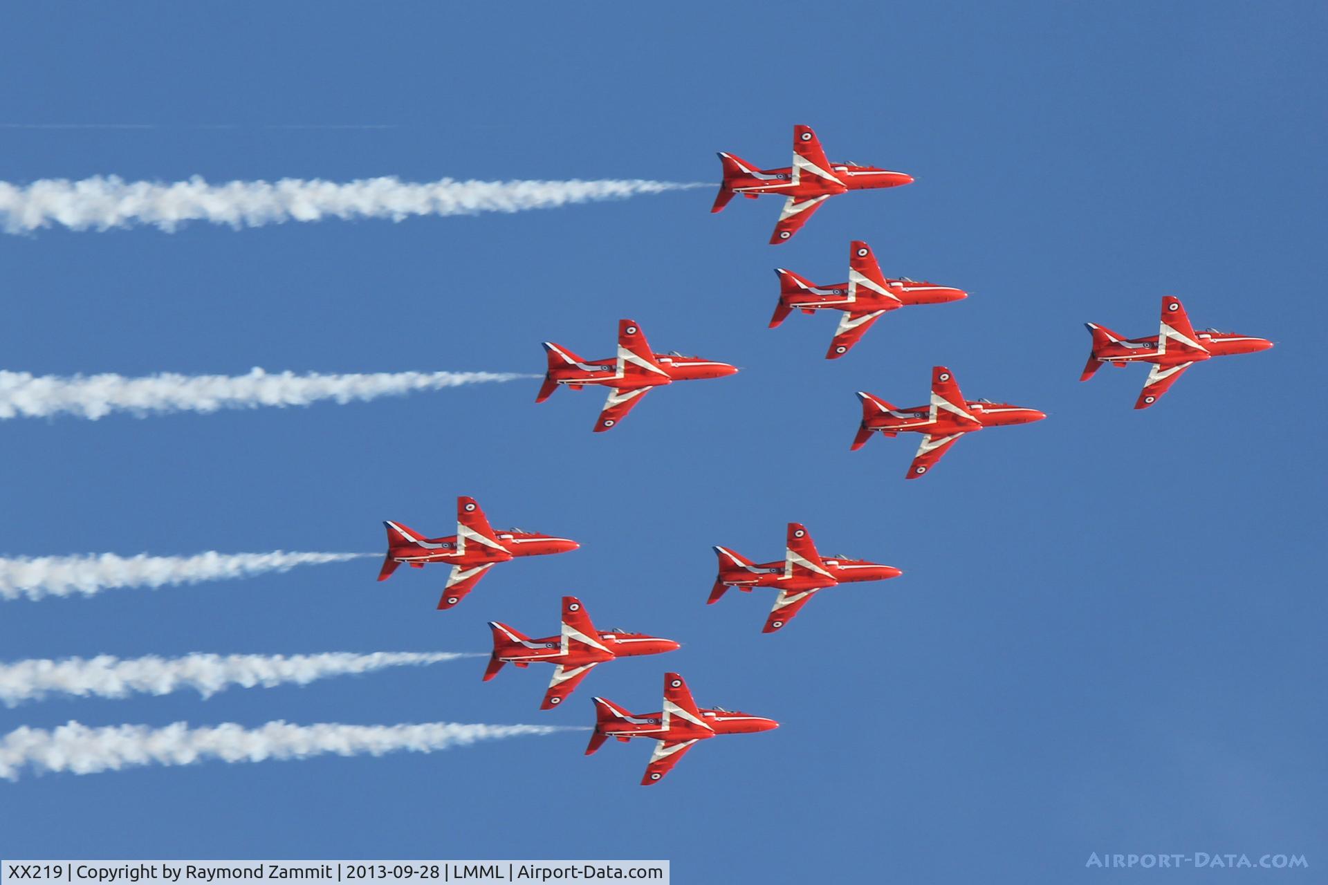 XX219, 1978 Hawker Siddeley Hawk T.1A C/N 055/312055, Red Arrows Hawks over Malta 28Sep13.