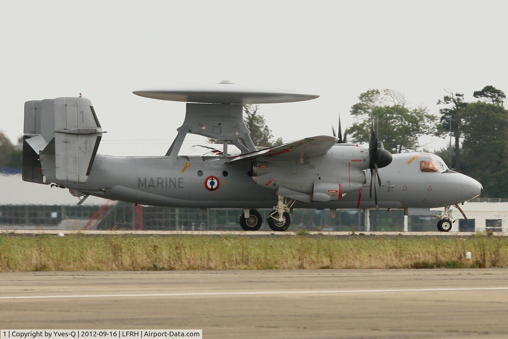 1, Grumman E-2C Hawkeye C/N FR-1, French Navy Northrop-Grumman E-2C Hawkeye, Landing after solo display, Lann Bihoué Naval Air Base (LFRH - LRT) Open day 2012.
