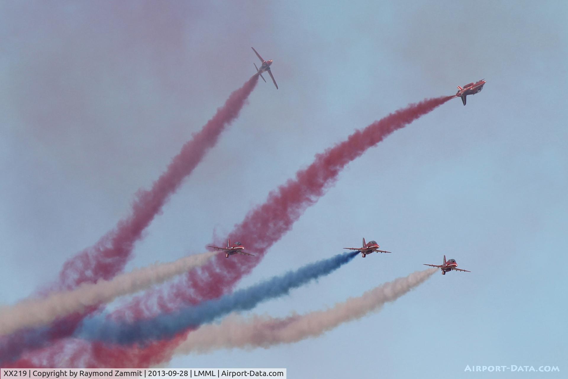XX219, 1978 Hawker Siddeley Hawk T.1A C/N 055/312055, Red Arrows Hawks Malta 28Sep13.