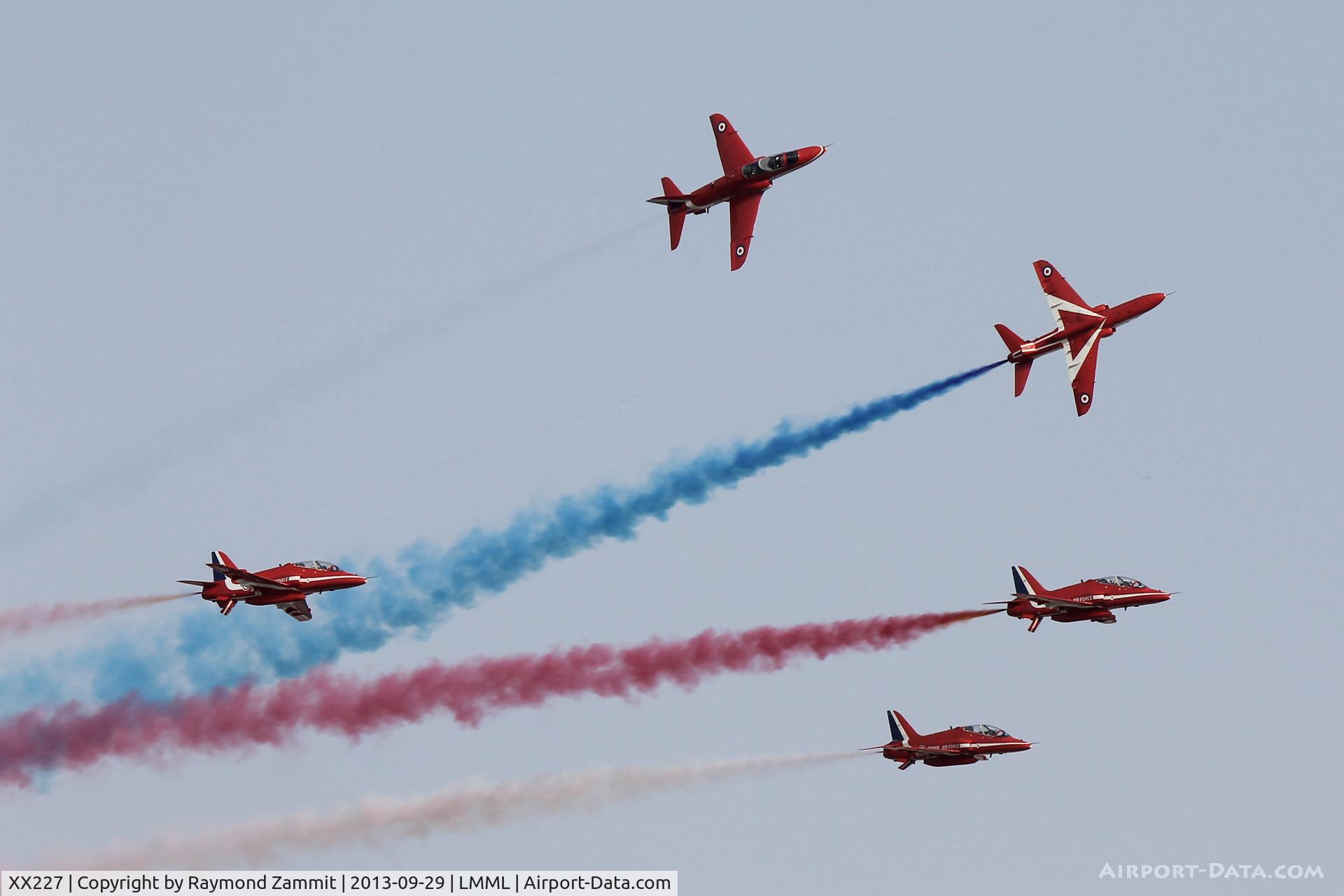 XX227, 1978 Hawker Siddeley Hawk T.1A C/N 063/312063, Red Arrows over Malta 29Sep13.