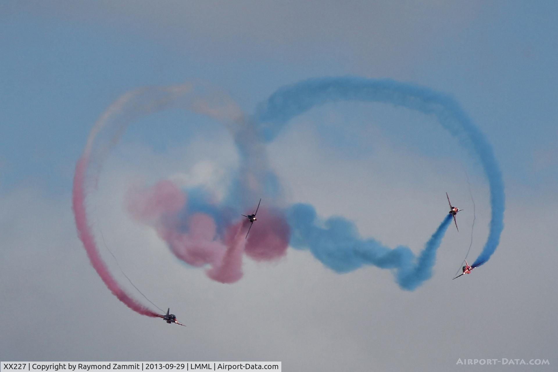 XX227, 1978 Hawker Siddeley Hawk T.1A C/N 063/312063, Red Arrows Hawks in Malta 29Sep13.