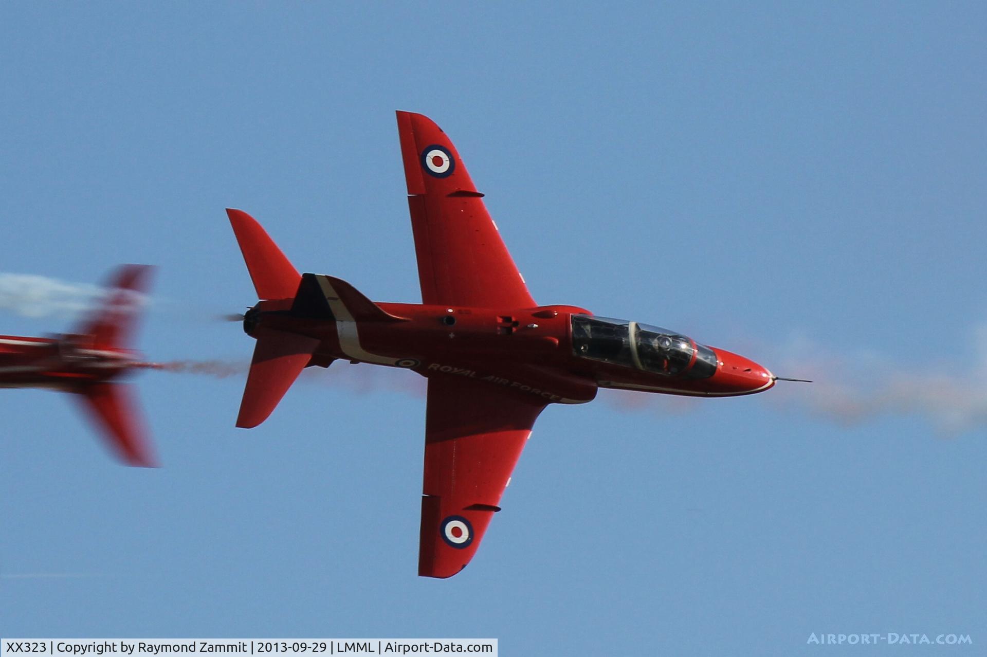 XX323, 1980 Hawker Siddeley Hawk T.1 C/N 167/312148, Red Arrows Hawks in Malta 29Sep13.