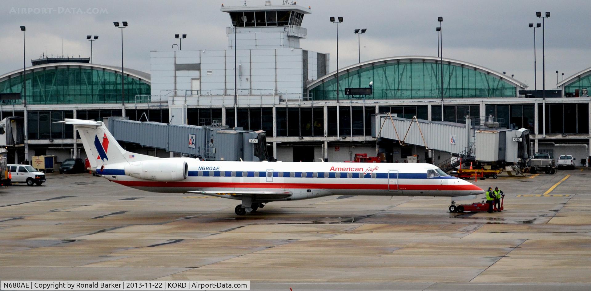 N680AE, 2004 Embraer ERJ-145LR (EMB-145LR) C/N 14500820, Pushback ORD