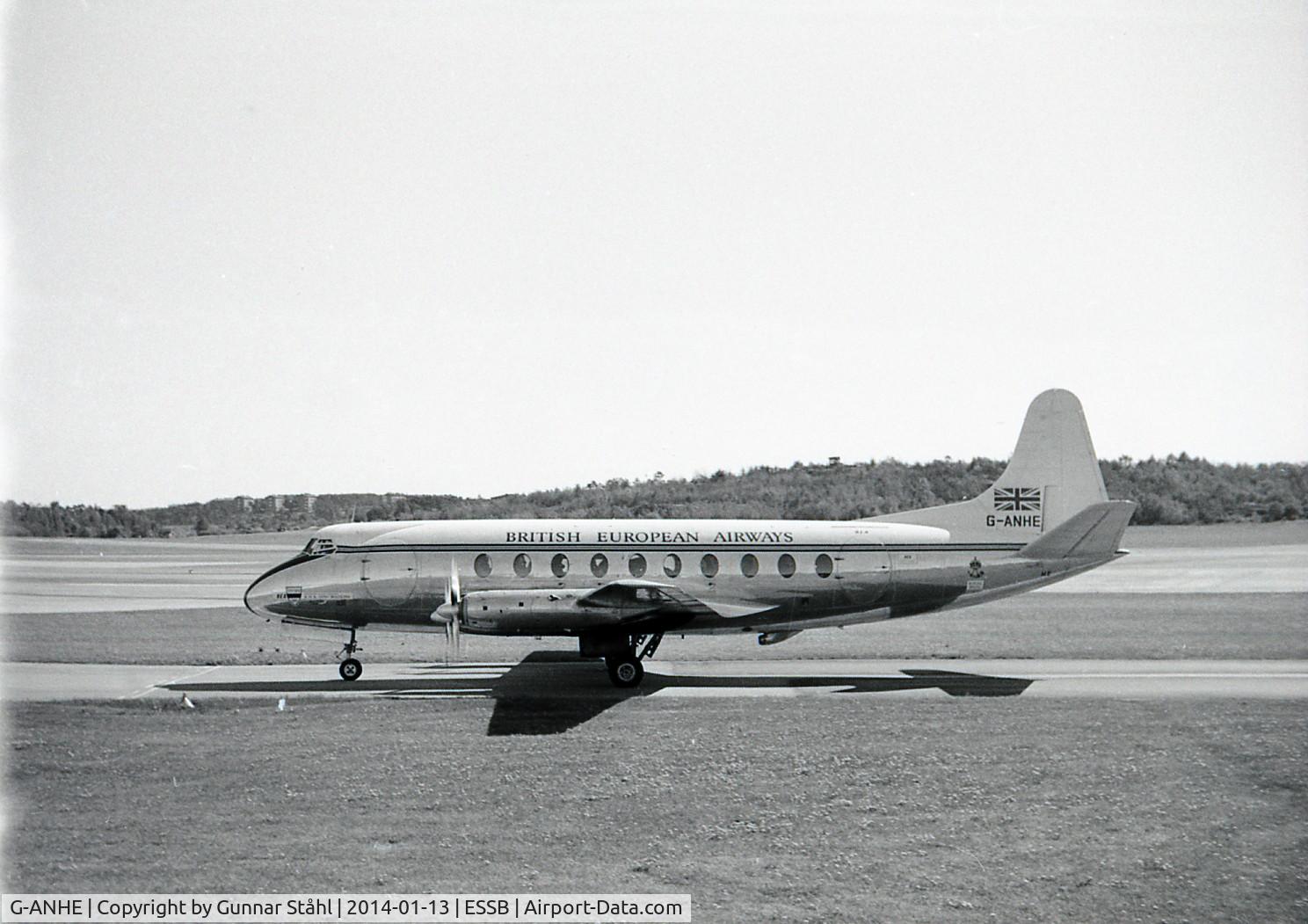 G-ANHE, 1955 Vickers Viscount 701C C/N 65, This is scanned from a negative I took around 1957.
The visit to Bromma was probably some kind of
celebration or inauguration of which I have forgotten the details.