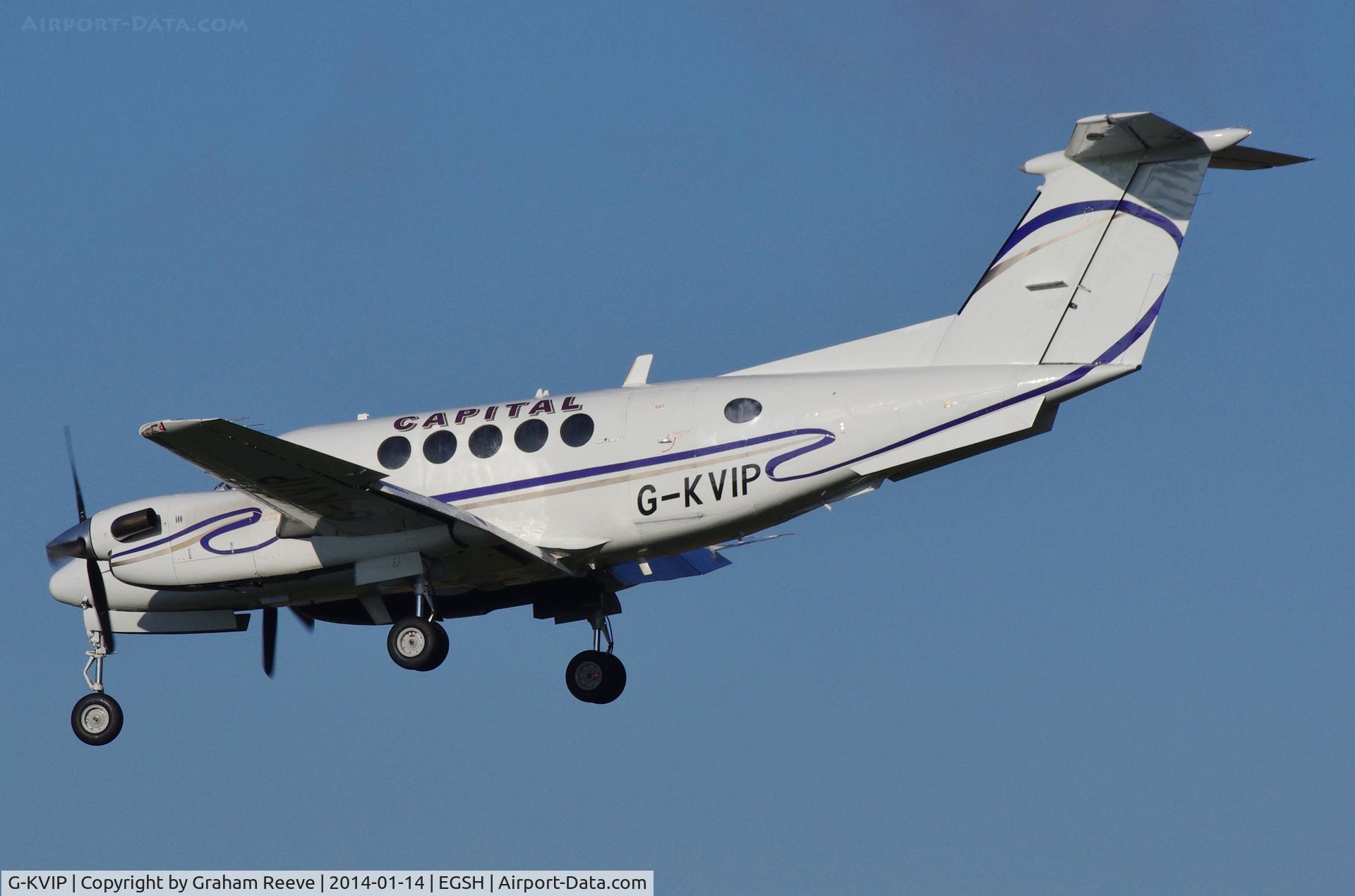 G-KVIP, 1979 Beech 200 Super King Air C/N BB-487, About to land.