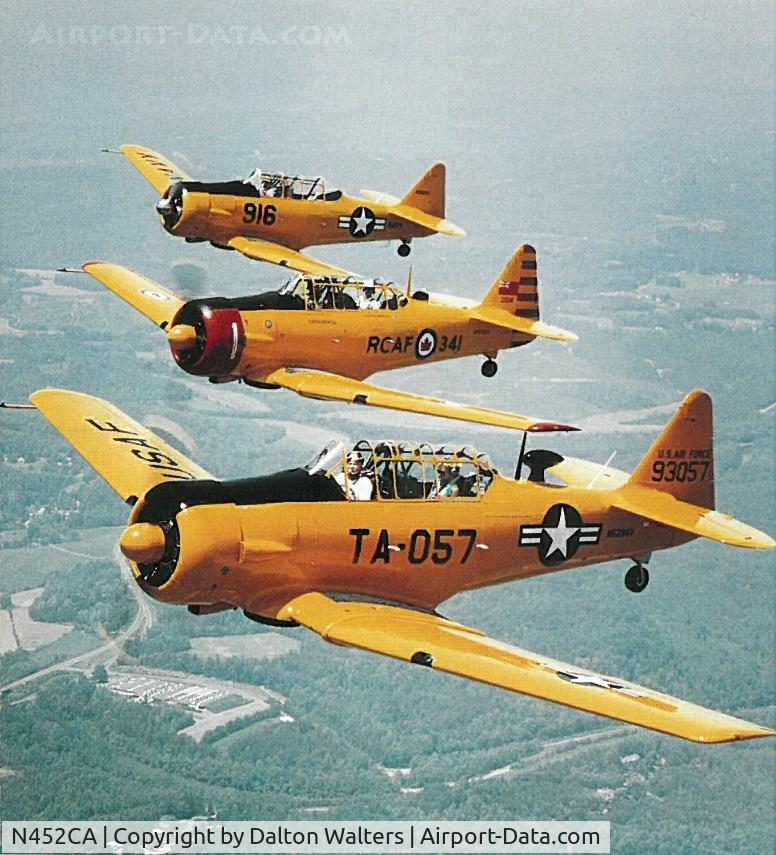N452CA, 1952 Canadian Car & Foundry Harvard MK IV C/N CCF4-132, Formation flying over western NC.  Early 1990s.