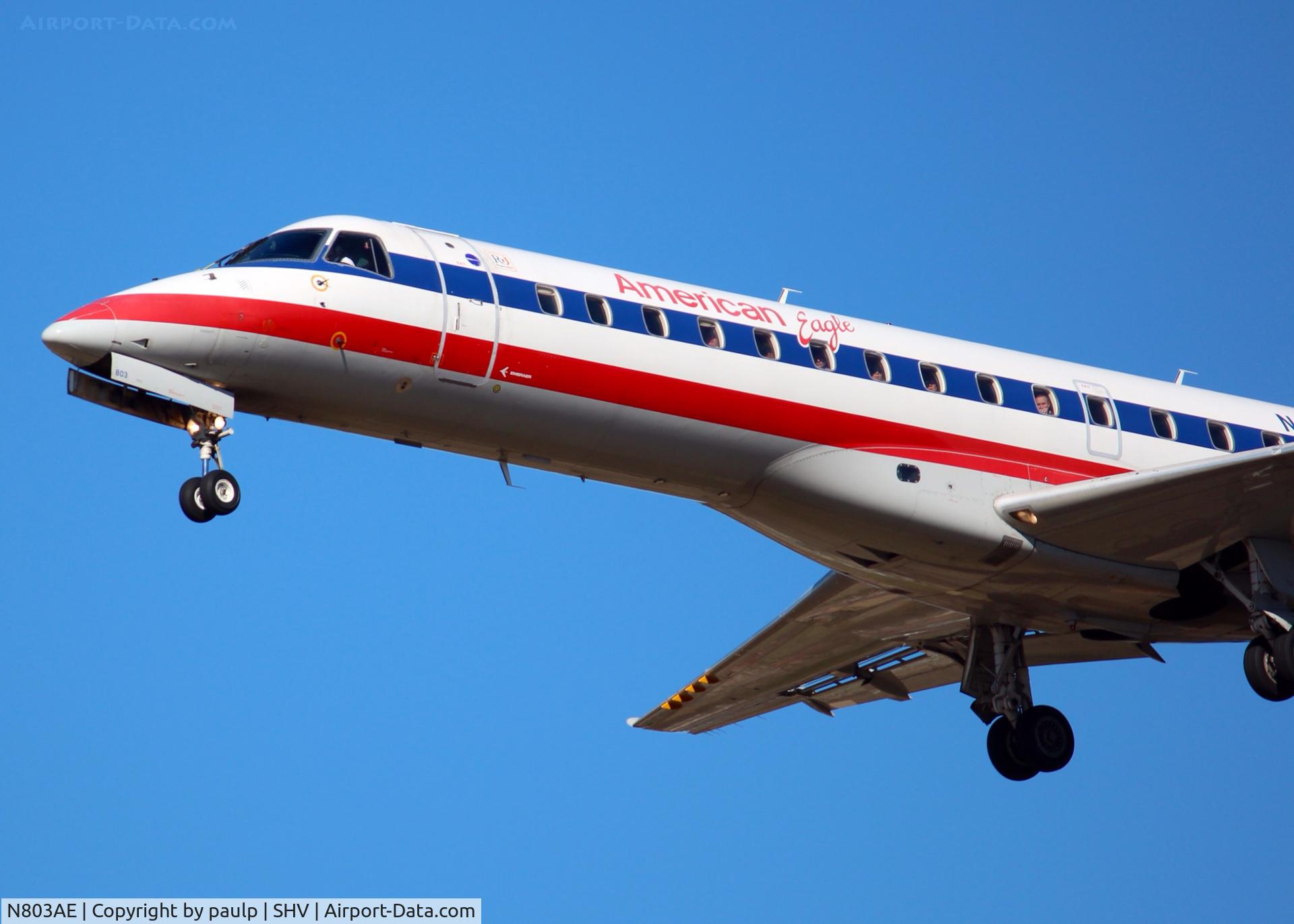 N803AE, 2001 Embraer ERJ-140LR (EMB-135KL) C/N 145483, Landing at Shreveport Regional.