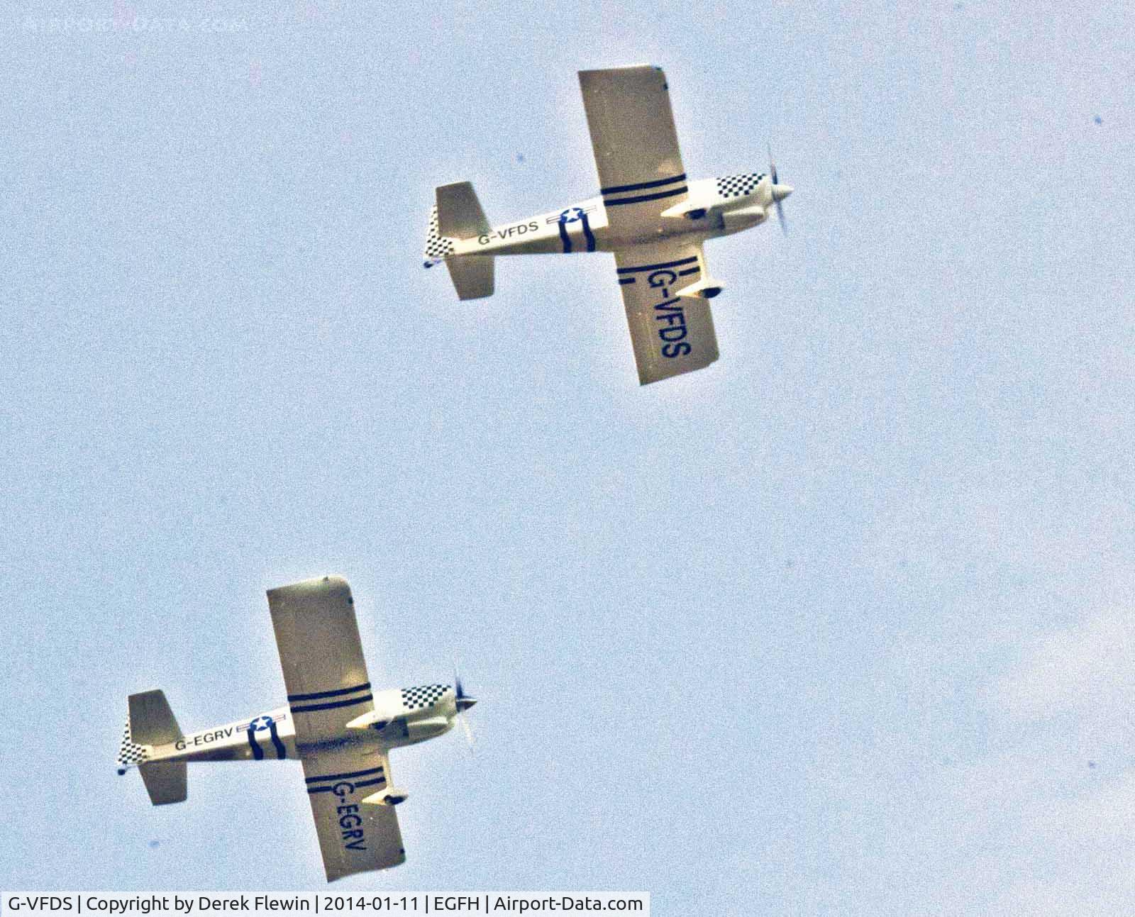G-VFDS, 2012 Vans RV-8 C/N PFA 303-14637, G-VFDS leading G-EGRV in formation over runway 04.
