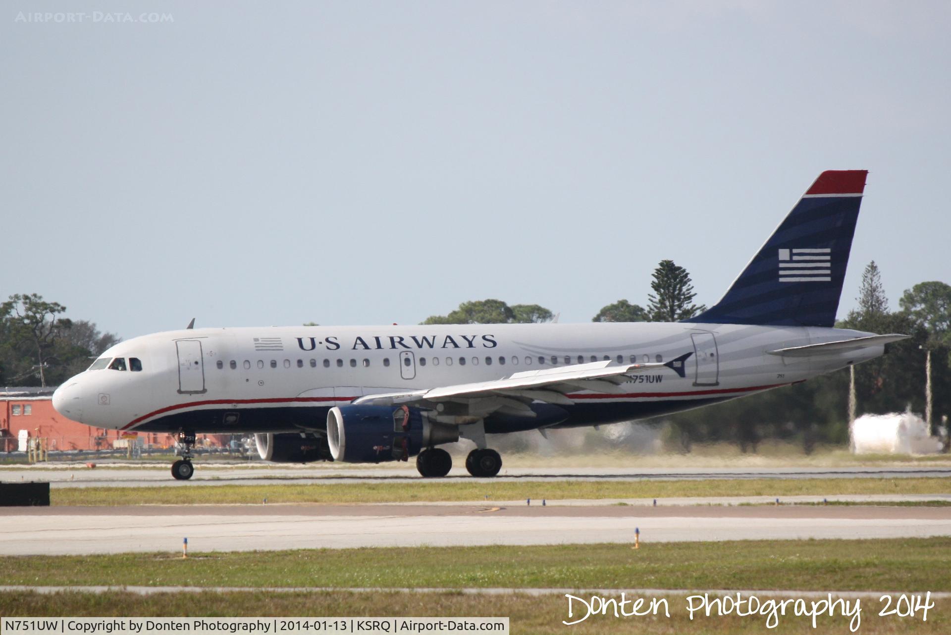 N751UW, 2000 Airbus A319-112 C/N 1317, US Air Flight 2015 (N751UW) arrives at Sarasota-Bradenton International Airport following a flight from Charlotte-Douglas International Airport
