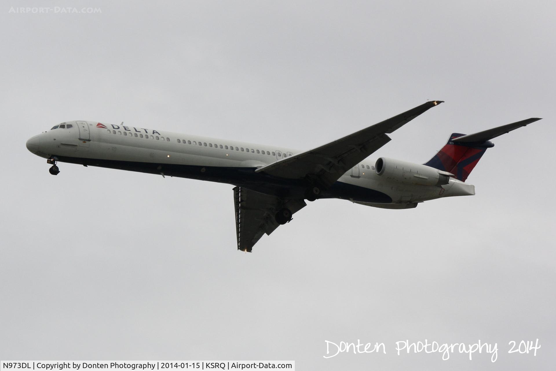 N973DL, 1991 McDonnell Douglas MD-88 C/N 53241, Delta Flight 2298 (N973DL) arrives at Sarasota-Bradenton International Airport following a flight from Hartsfield-Jackson Atlanta International Airport