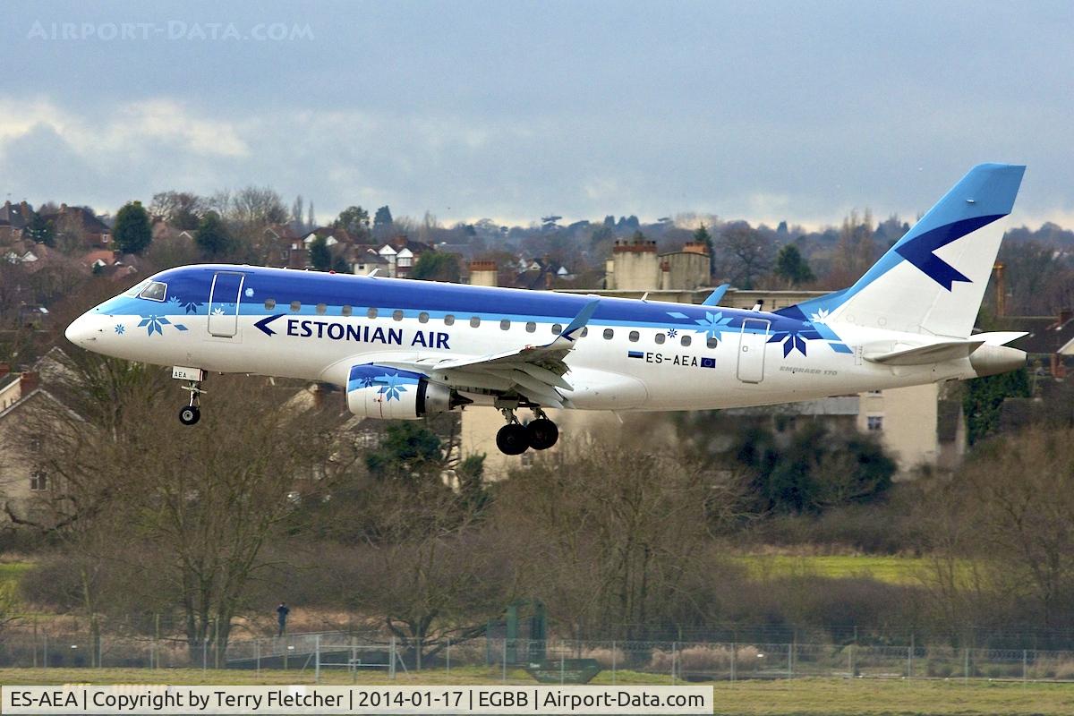 ES-AEA, 2005 Embraer 170LR (ERJ-170-100LR) C/N 17000093, Estonian Air's Emb170 arriving at Birmingham (UK) from Belfast. The aircraft will be based at Birmingham for a short while undertaking ad hoc charters