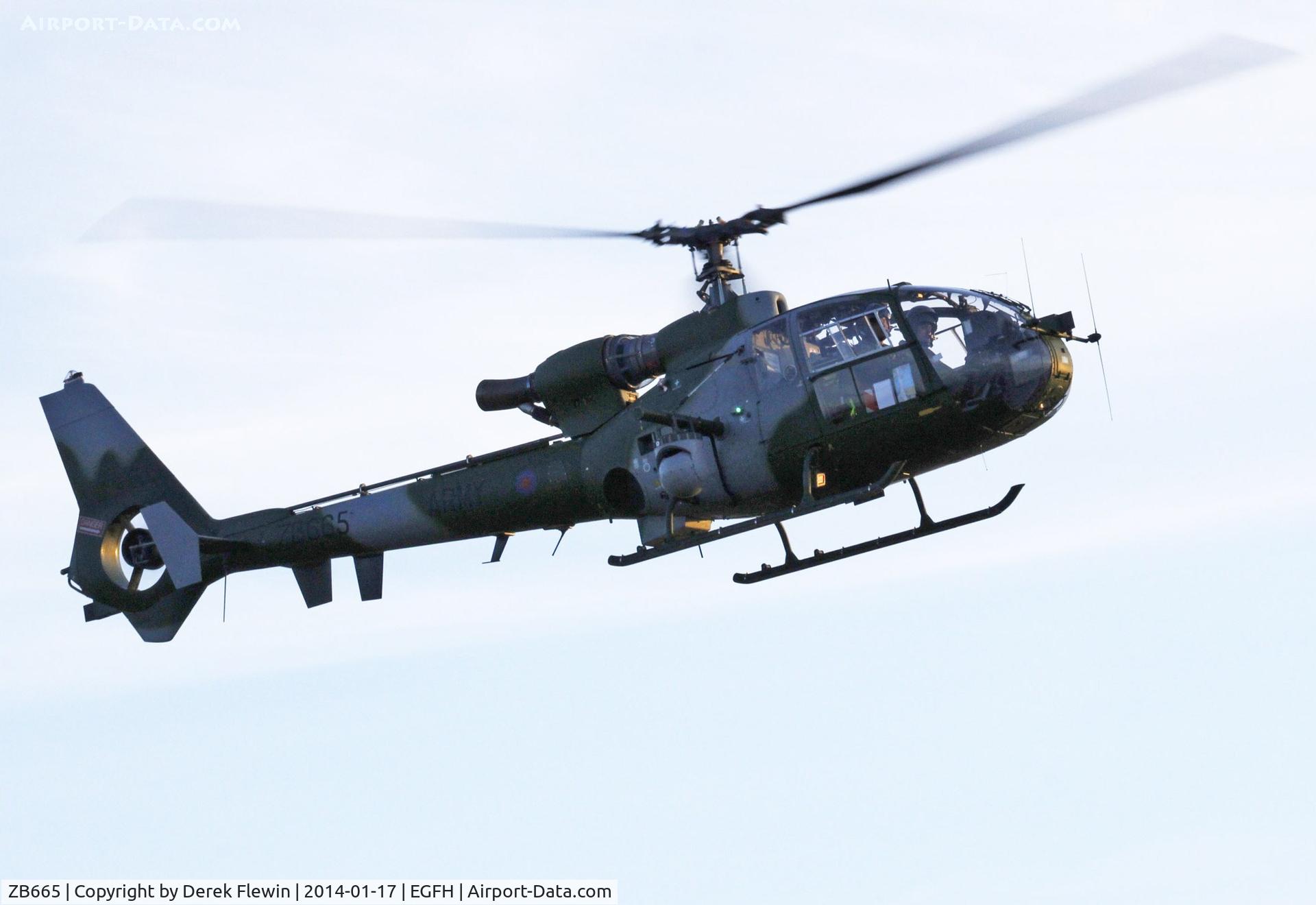 ZB665, 1983 Westland SA-341B Gazelle AH1 C/N 1932, AAC Gazelle AH.1, evening arrival at EGFH.