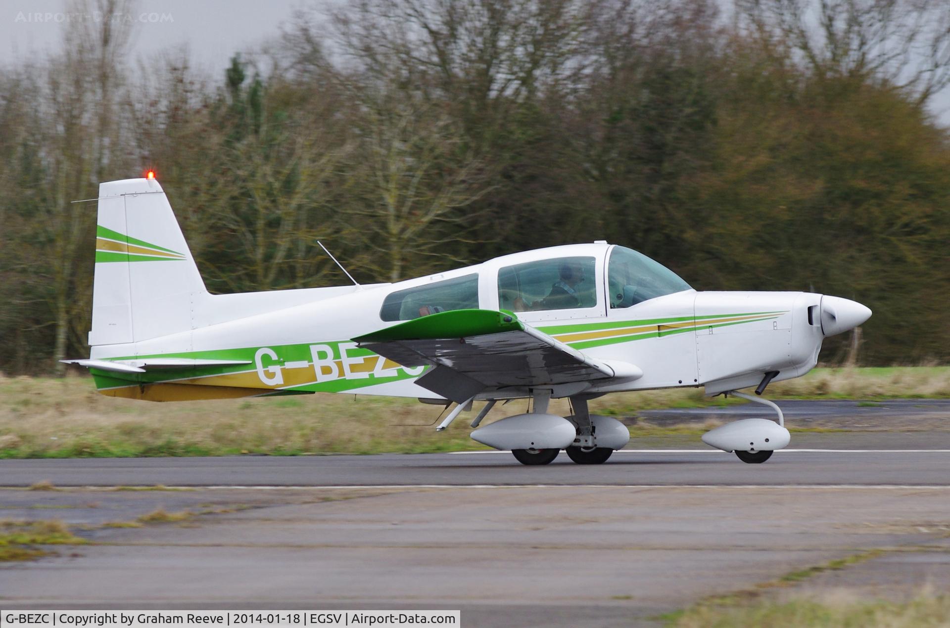G-BEZC, 1974 Grumman American AA-5 Traveler C/N AA5-0493, Just landed.