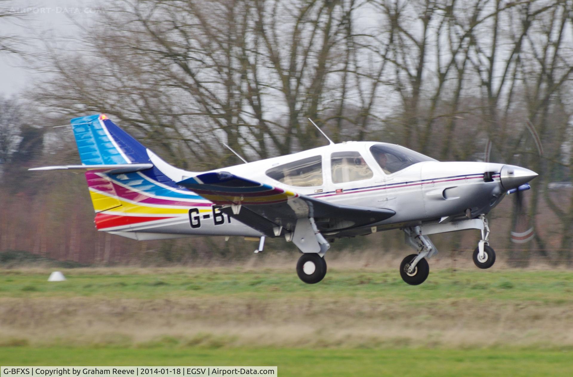 G-BFXS, 1977 Rockwell Commander 114 C/N 14271, Just taken off.