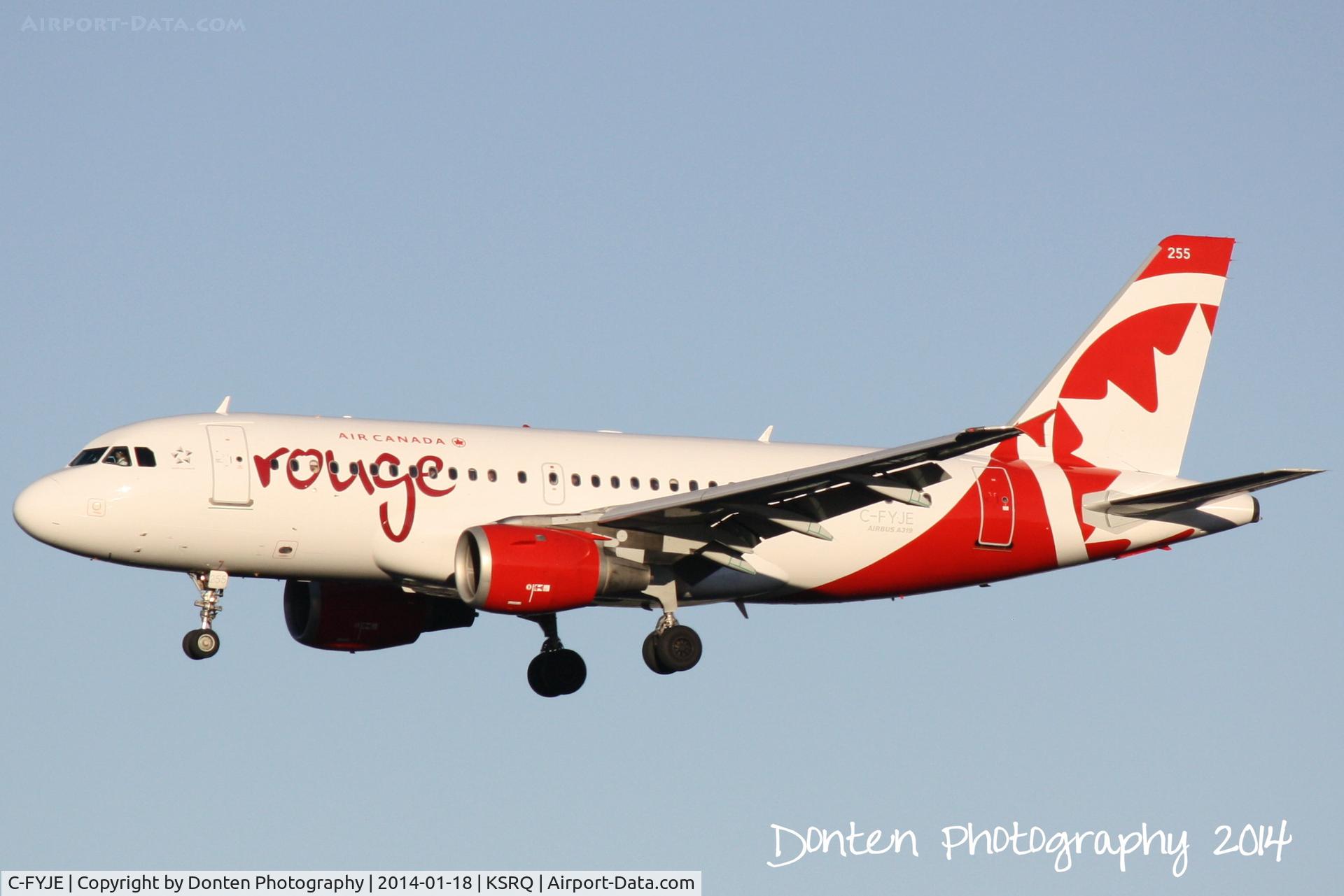 C-FYJE, 1996 Airbus A319-114 C/N 656, Air Canada Rouge Flight 1880 (C-FYJE) arrives at Sarasota-Bradenton International Airport following a flight from Toronto-Pearson International Airport