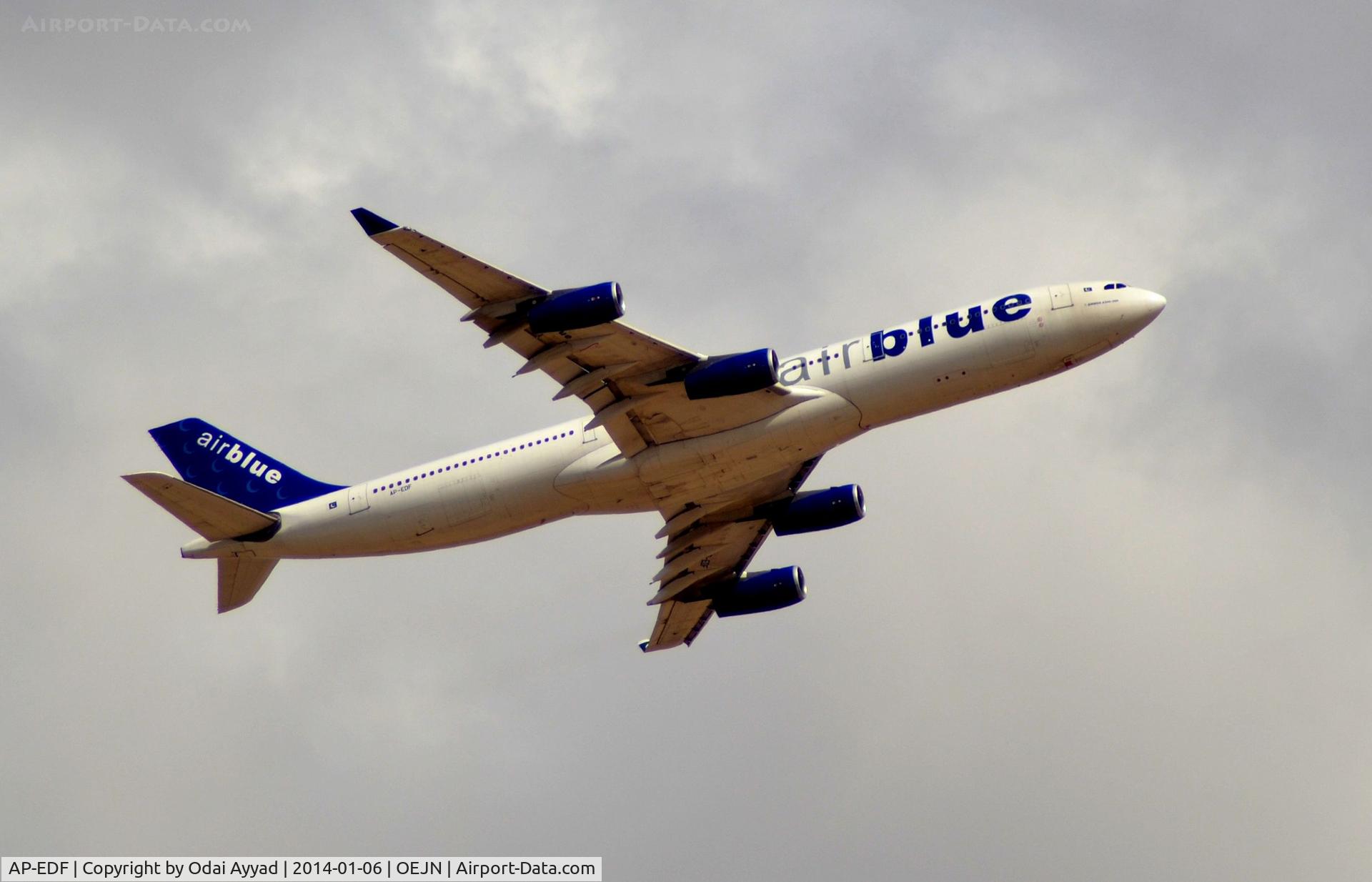 AP-EDF, 1999 Airbus A340-313X C/N 257, Air Blue After Takeoff from Jeddah