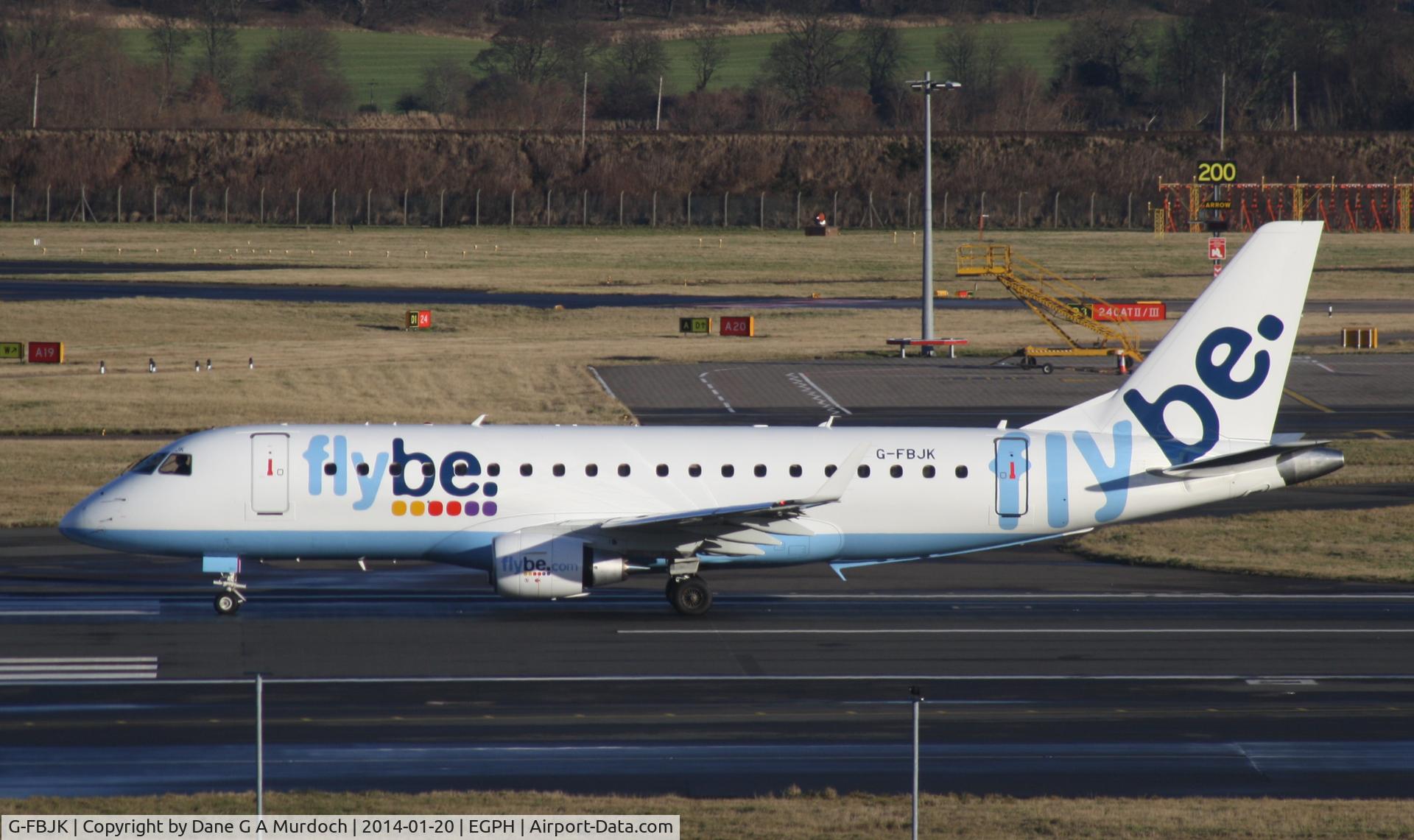 G-FBJK, 2012 Embraer 175STD (ERJ-170-200) C/N 17000359, Just a month old, Flybe Embraer ERJ-175STD (c/n 17000359) G-FBJK taxies out at Edinburgh on Monday, 20th January 2014.