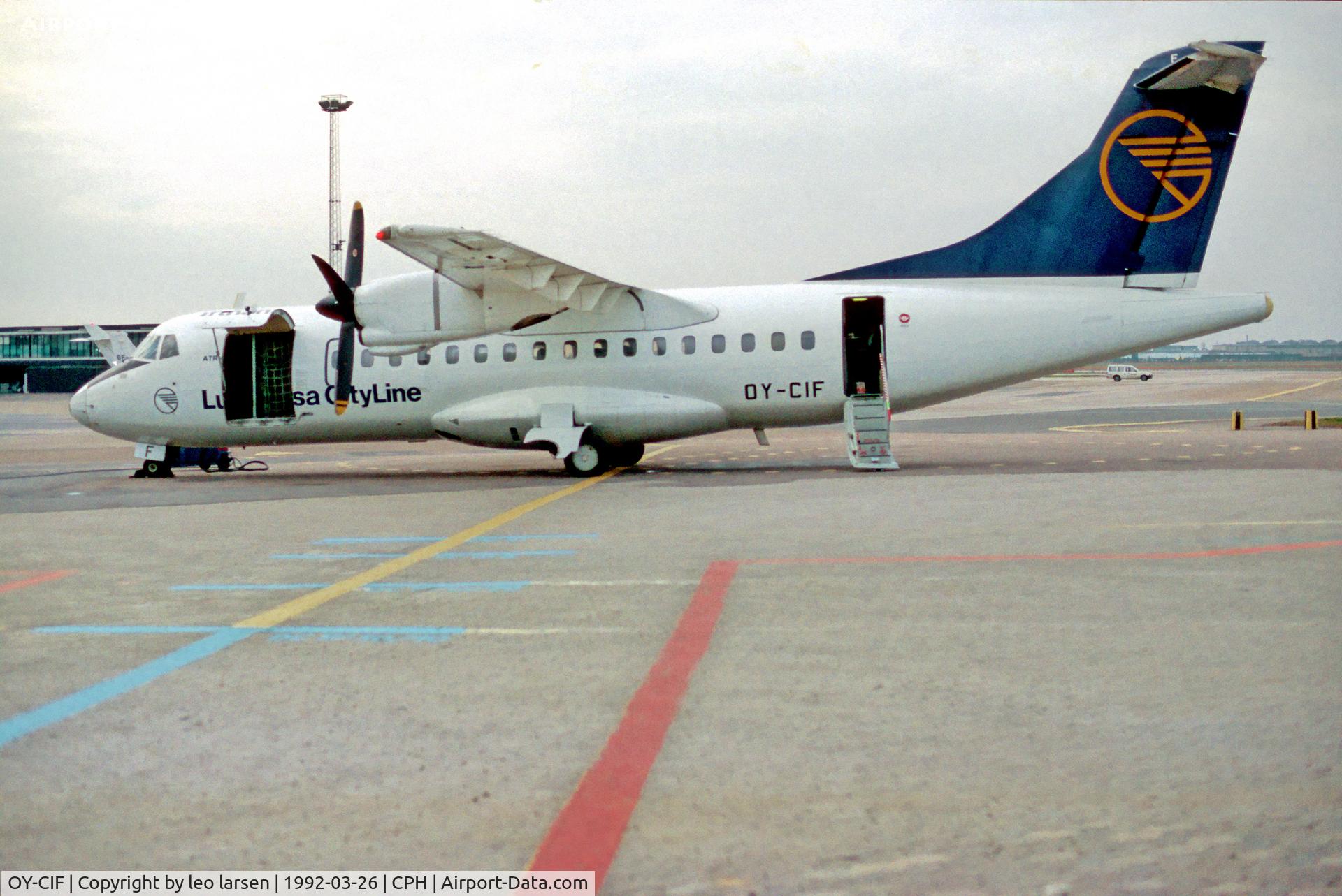 OY-CIF, 1986 ATR 42-312 C/N 012A, Copenhagen Kastrup in LH Cityline c/s.
26.3.92