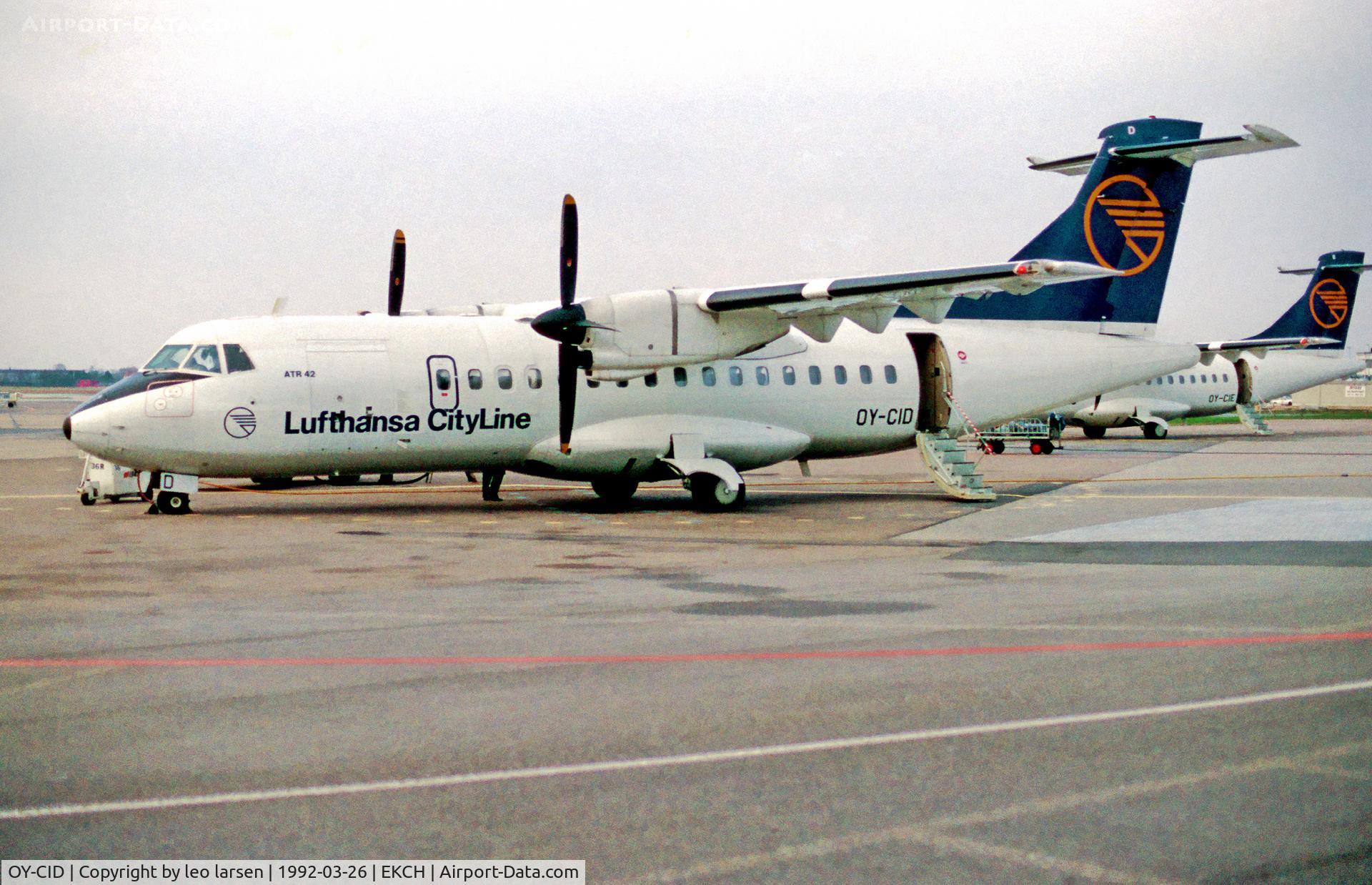 OY-CID, 1988 ATR 42-300 C/N 079, Copenhagen Kastrup 26.3.92 in LH-Cityline c/s.