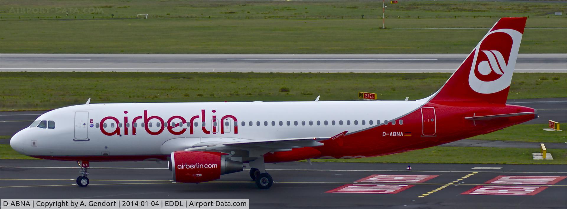D-ABNA, 2012 Airbus A320-214 C/N 5191, Air Berlin, is here at Düsseldorf Int'l(EDDL), shortly after landing