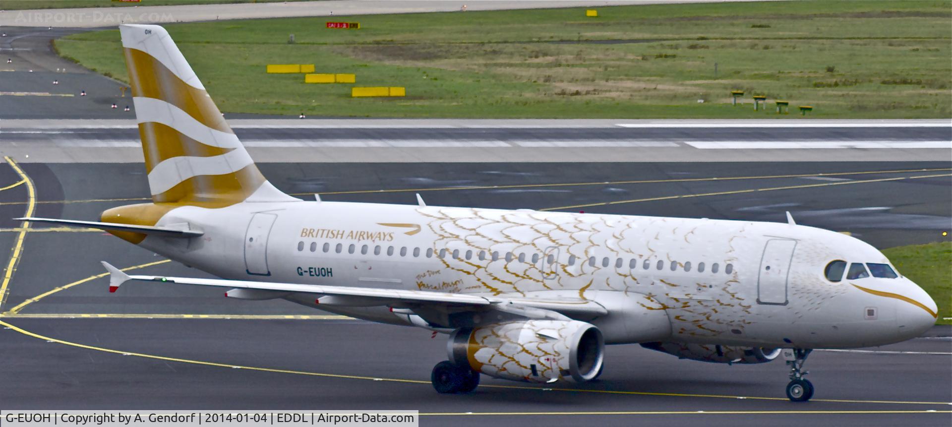 G-EUOH, 2001 Airbus A319-131 C/N 1604, British Airways (Dove cs.), is here shortly after arrival at Düsseldorf Int'l(EDDL)