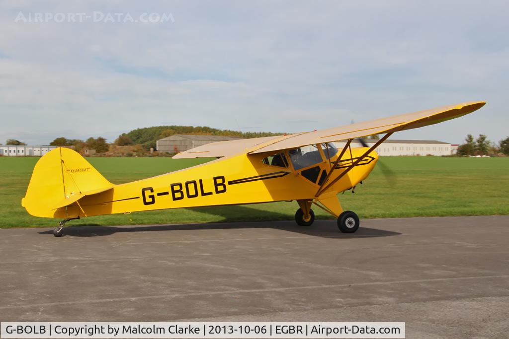 G-BOLB, 1941 Taylorcraft BC-12-65 C/N 3165, Taylorcraft BC-12-65 at The Real Aeroplane Club's Pre-Hibernation Fly-In, Breighton Airfield, October 2013.