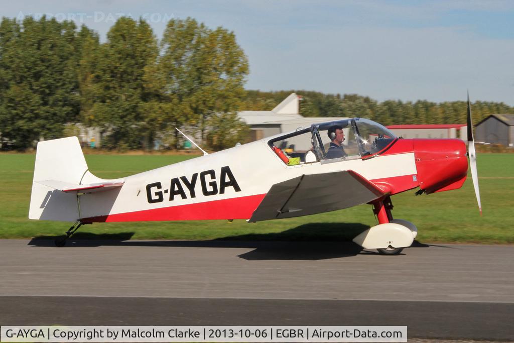 G-AYGA, 1956 SAN Jodel D-117 C/N 436, Jodel D-117 at The Real Aeroplane Club's Pre-Hibernation Fly-In, Breighton Airfield, October 2013.