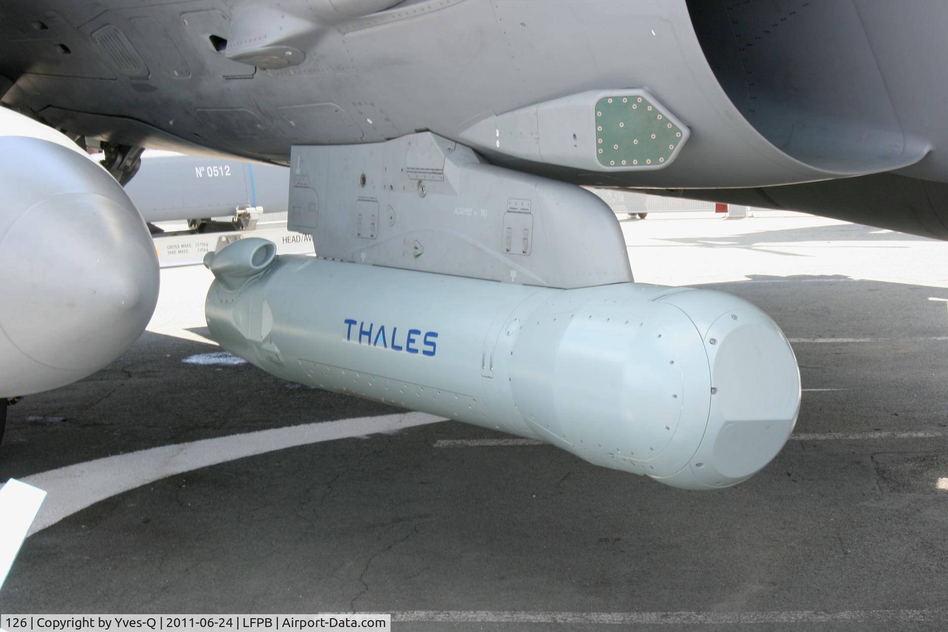 126, Dassault Rafale C C/N 126, Dassault Rafale C with Damocles Pod. Damocles features a long-range laser designator, an integrated navigation FLIR and high-resolution imagery, and AASM GPS/INS/LASER guided weapons.