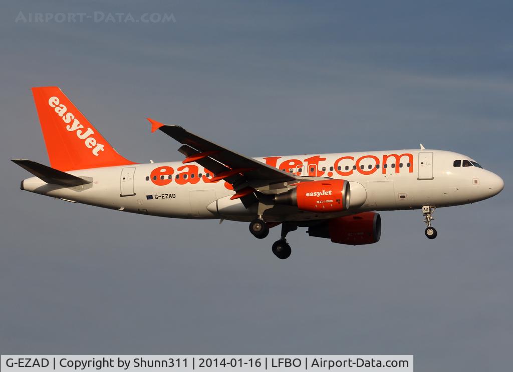 G-EZAD, 2006 Airbus A319-111 C/N 2702, Landing rwy 14R without 'Come on, Let's fly' titles