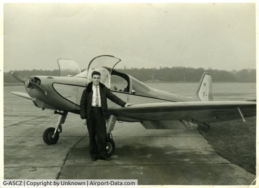 G-ASCZ, 1958 Piel CP-301A Emeraude C/N 233, Originally F-BIMG. This picture shows my father Peter Bennett with the aircraft, possibly when it first entered the country in 1958. I have been searching for my father for many years but without success. If you ever met him please get in touch.