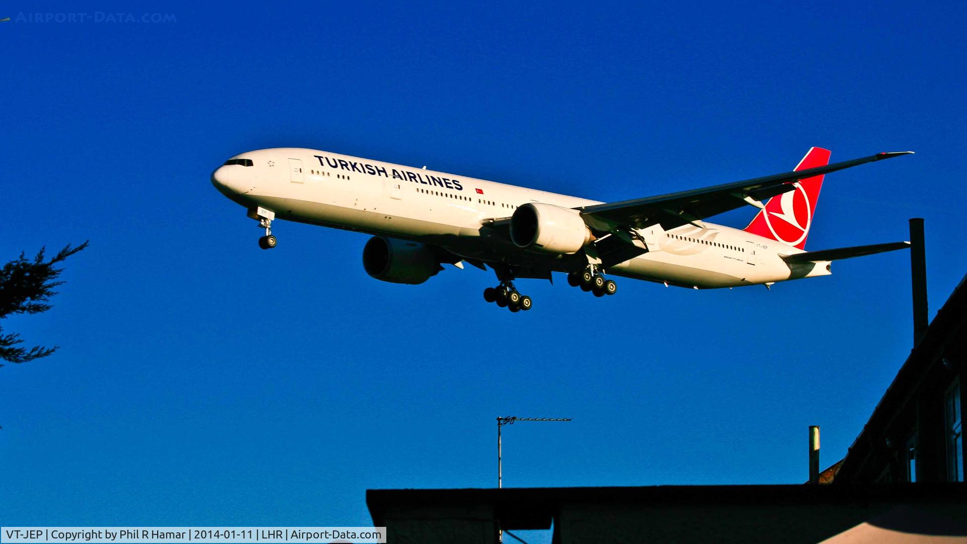 VT-JEP, 2007 Boeing 777-300/ER C/N 35158, Turkish Airlines, (VT-JEP) Boeing 777-300ER, c/n VT-JEP, on approach to land on 27L Heathrow. © PhilRHamar